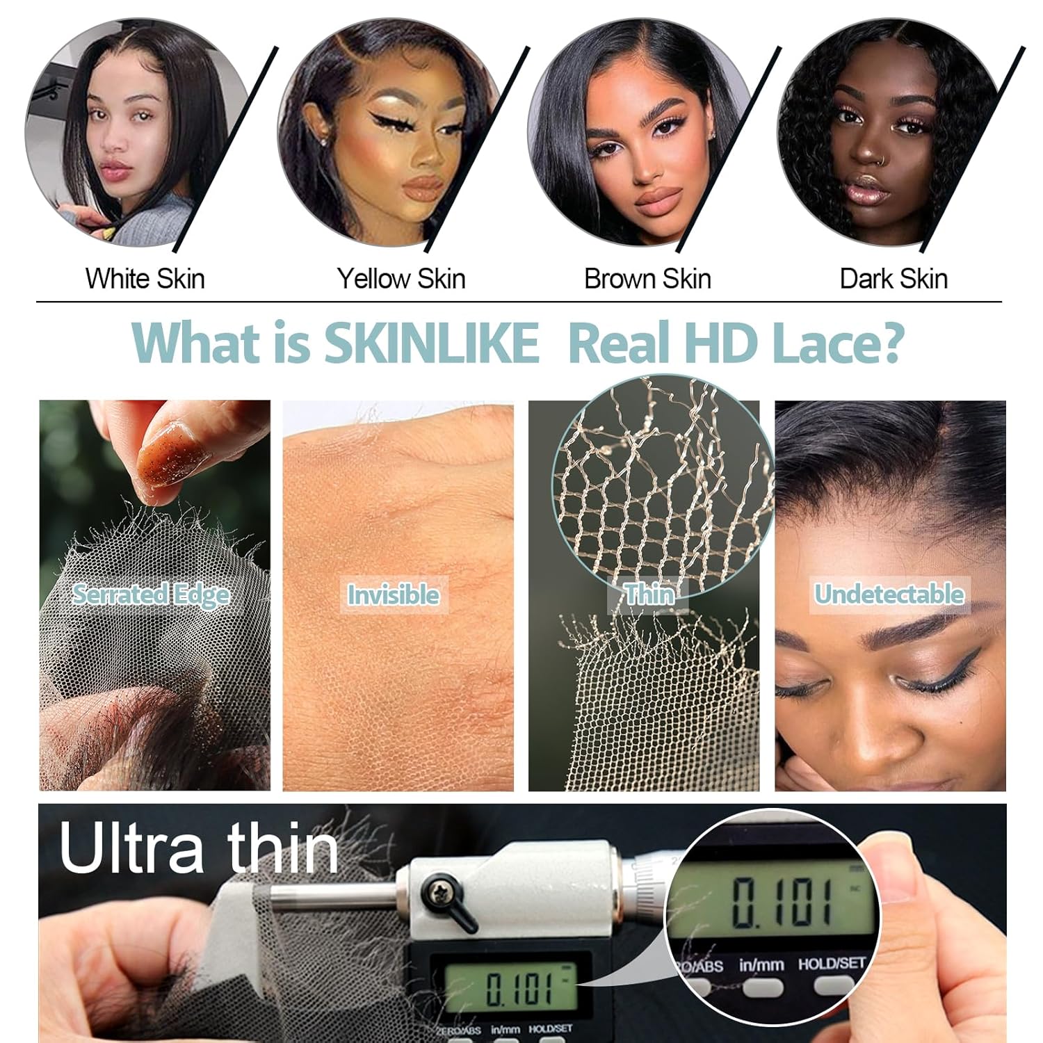 BEEOS SKINLIKE – Cierre de encaje HD de 5 x 5, onda profunda de 0.004 in, ultra fino, indetectable, transparente, HD, línea capilar natural, cabello