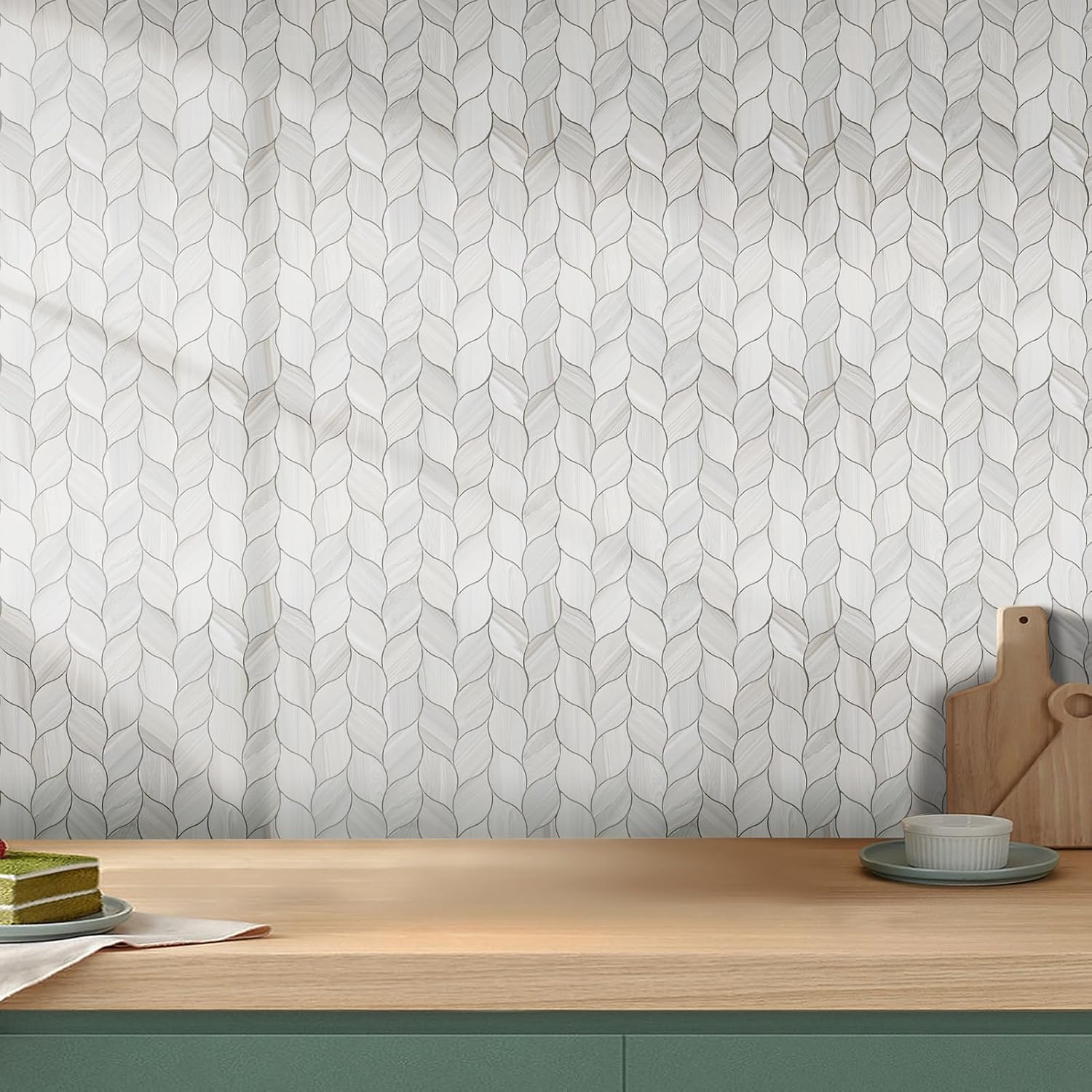 Azulejo autoadhesivo de 10 hojas para cocina, mosaico autoadhesivo en forma de hoja de PVC, azulejos de pared de metal mixto con huecos (hoja beige)