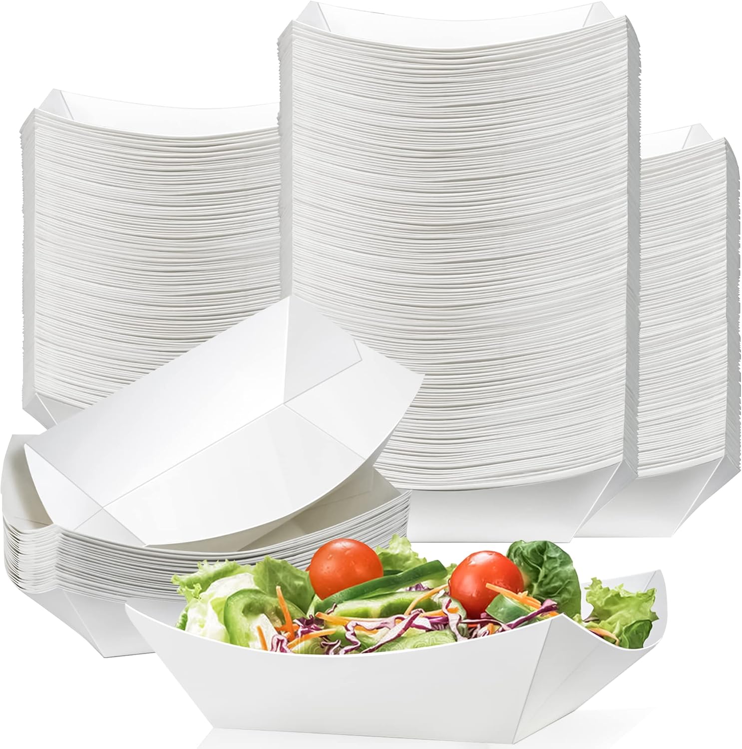 MotBach Paquete de 150 botes de papel para alimentos, bandejas desechables de papel kraft de 1 libra, botes de papel para llevar, bandejas de servir