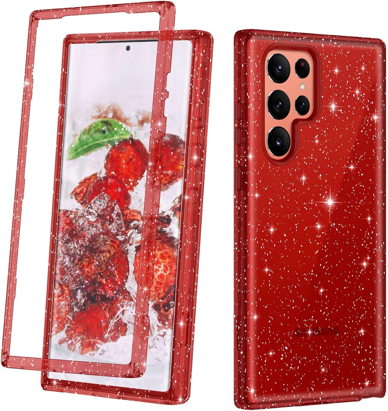 Lamcase Funda protectora híbrida de tres capas para Samsung Galaxy S22 Ultra 5G, con purpurina transparente, brillante, resistente, a prueba de