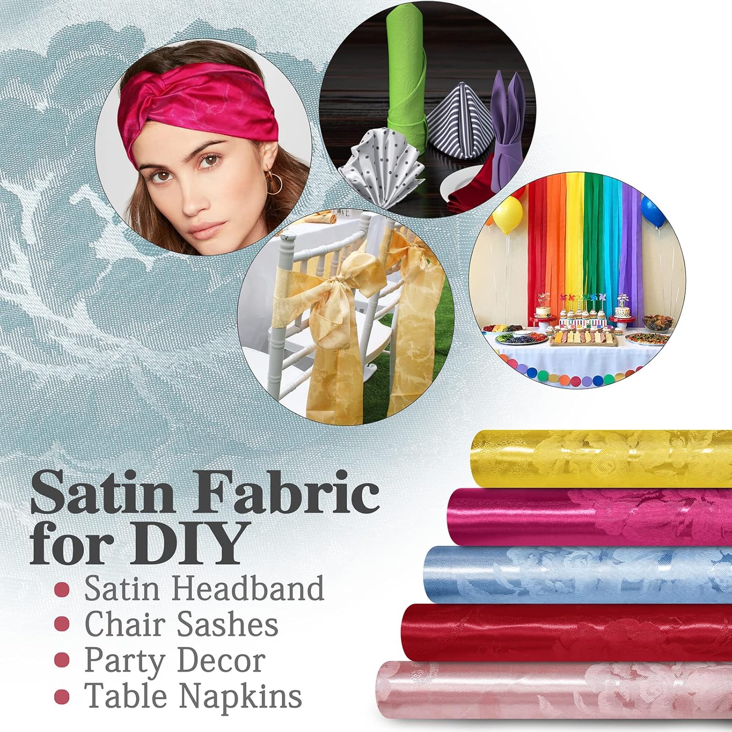 KKJIAF Tela jacquard de satén, 49 pulgadas de ancho con patrón de peonía brillante y sedosa tela de brocado para vestido, camisas, mantel, camino de