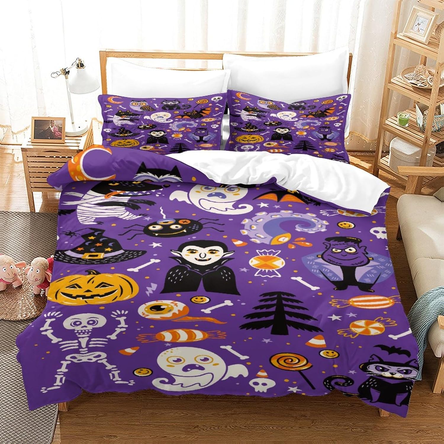 Juego de funda de edredón con estampado 3D de Halloween de microfibra suave para niños y adultos, funda de edredón de calabazas de Halloween, funda
