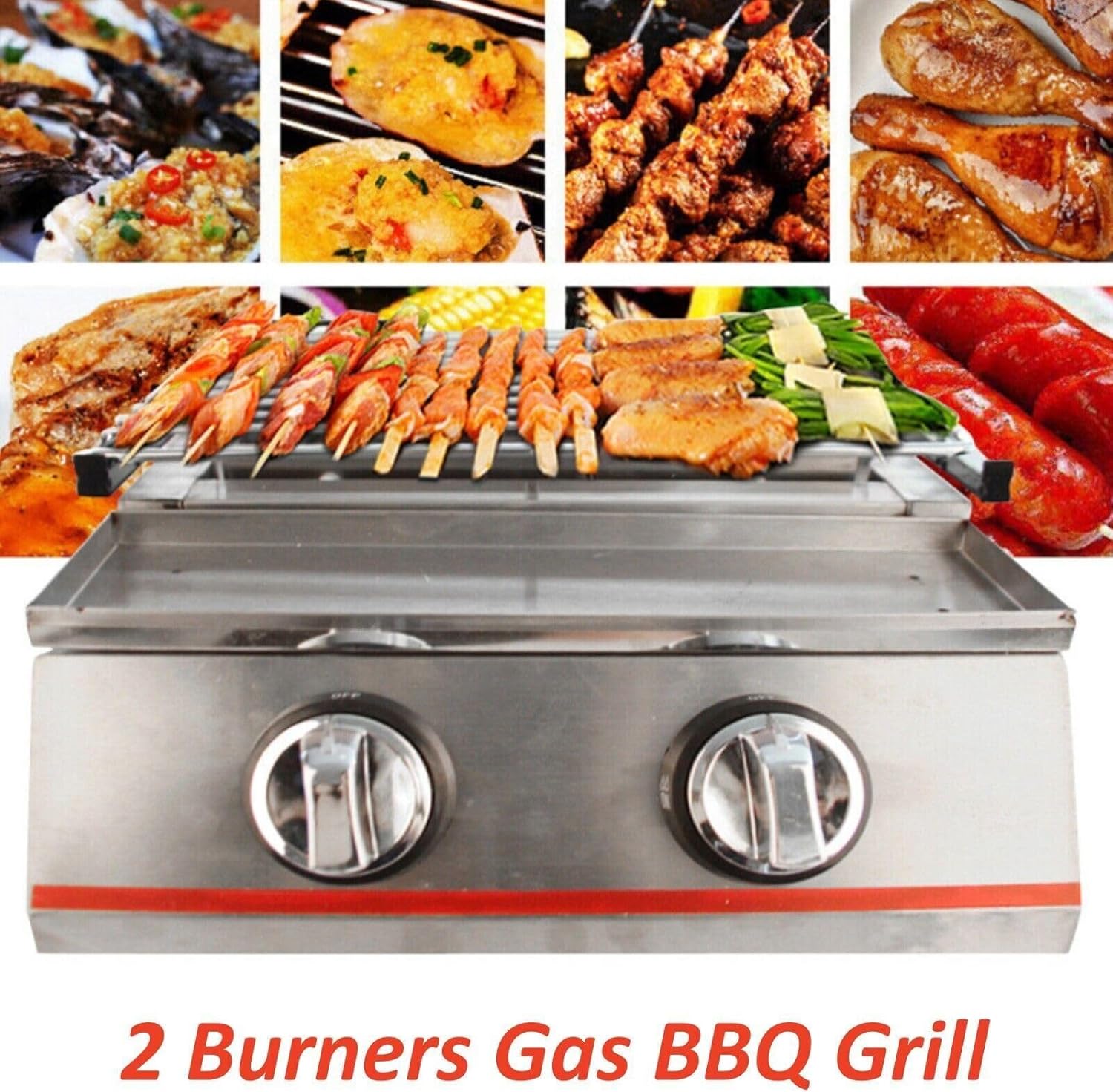 RustyVioum Parrilla de barbacoa de gas de 2 quemadores, parrilla de gas portátil sin humo, cocina portátil de acero inoxidable para cocinar al aire