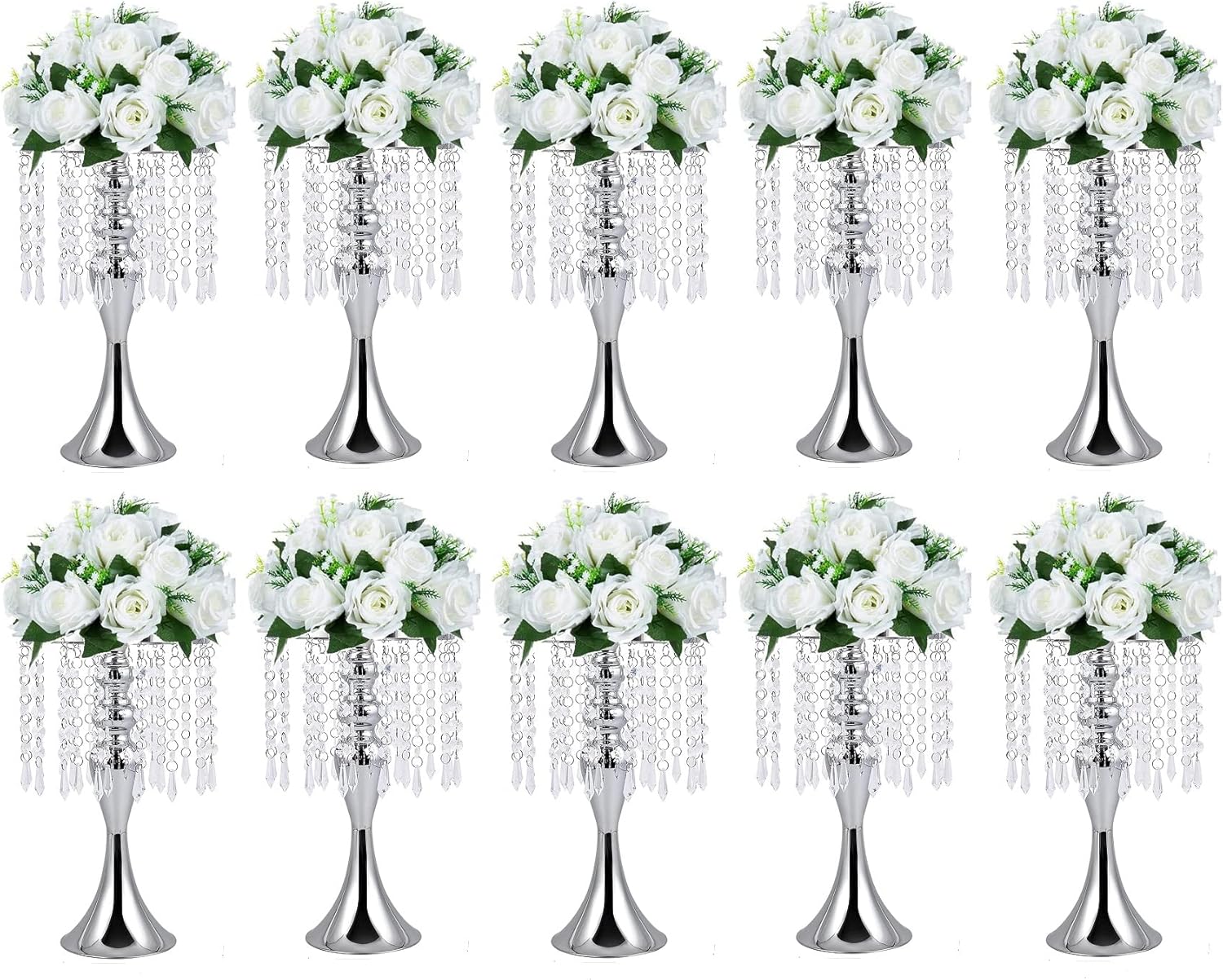 10 jarrones metálicos para centros de mesa de boda, soportes líderes de camino de boda, soportes de araña de cristal acrílico para decoración de