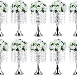 10 jarrones metálicos para centros de mesa de boda, soportes líderes de camino de boda, soportes de araña de cristal acrílico para decoración de 10 jarrones metálicos para centros de mesa de boda, soportes líderes de camino de boda, soportes de araña de cristal acrílico para decoración de