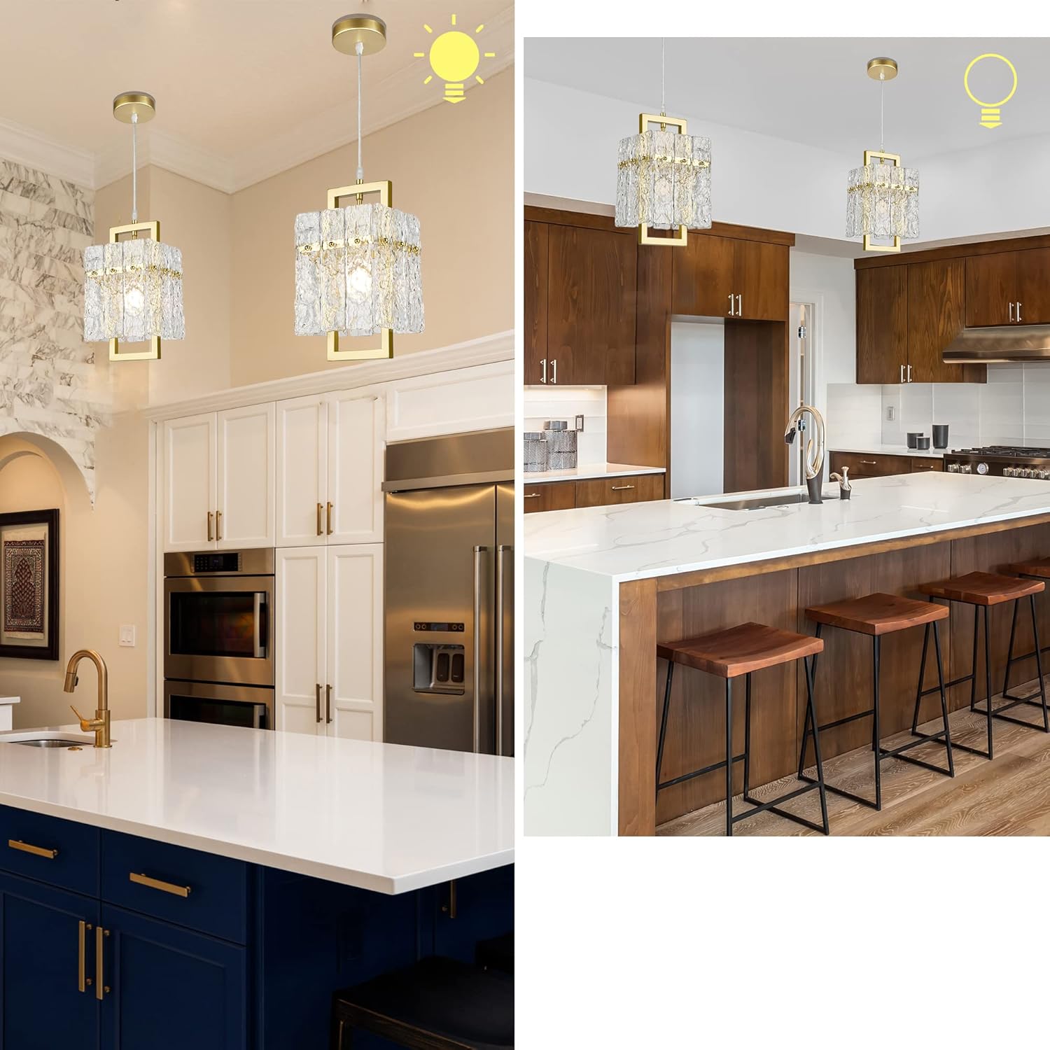 Lámpara colgante de cristal dorado para isla de cocina, lámpara de araña de vidrio ondulado de lujo, moderna y elegante iluminación colgante