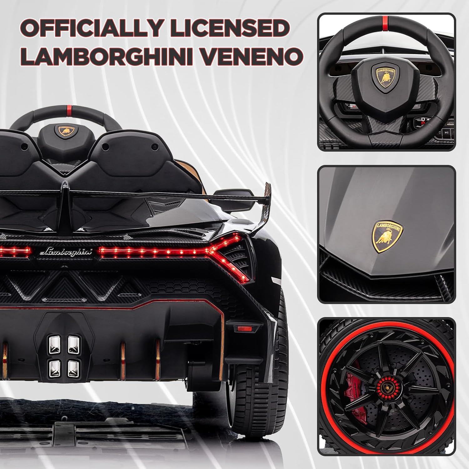 Lamborghini Venono – Coche eléctrico para niños con licencia de 12 V con control remoto para padres, puerta de tijera, 3 velocidades, faros LED,
