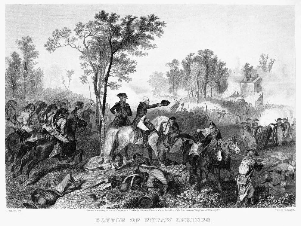 Batalla de Eutaw Springs Nmajor General Nathaniel Greene (sombrero agitando) en la batalla de Eutaw Springs Carolina del Sur durante la revolución