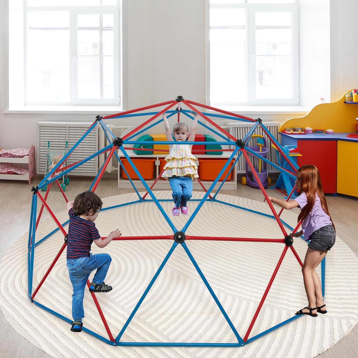 HONEY JOY Cúpula de escalada de 10 pies con columpio, barra de mono mejorada para patio trasero, juguetes de escalada al aire libre para niños