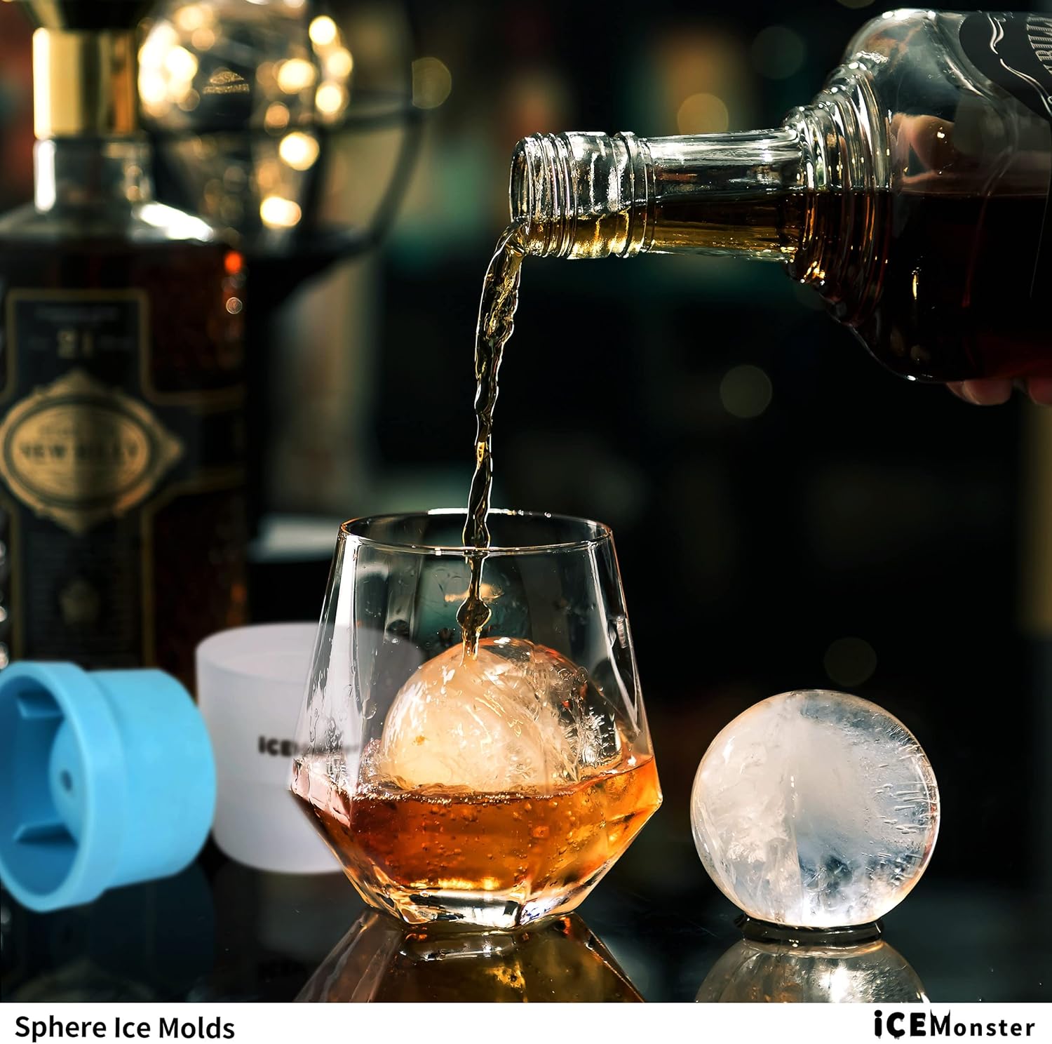 Ice Monster – Molde de hielo esférico, molde para hielo para whisky, bola de hielo, cubo de hielo redondo, molde para cubo de hielo grande Bourbon,