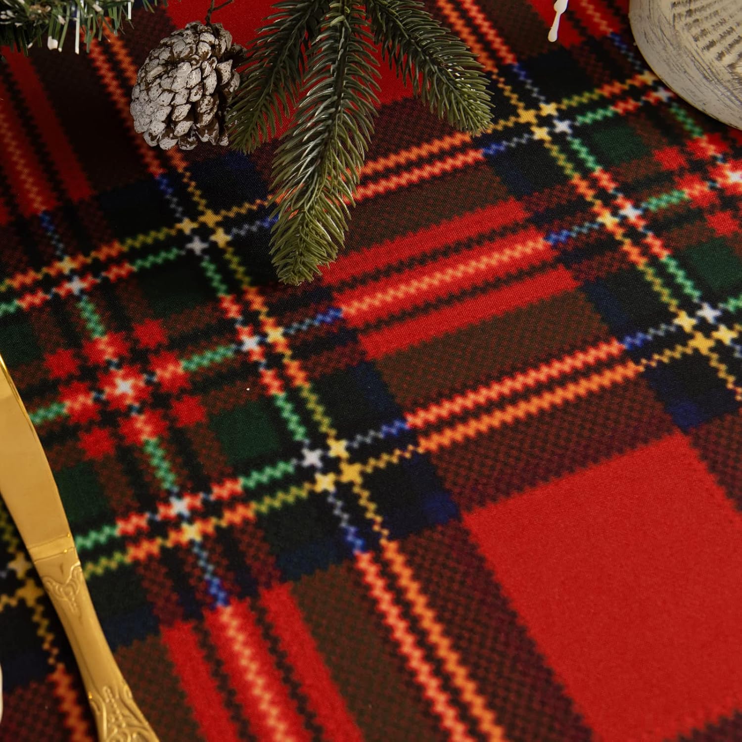 Mantel de Navidad de invierno, mantel de tela impresa a cuadros, mantel de liberación de manchas para decoración de fiestas de Navidad (54 x 54