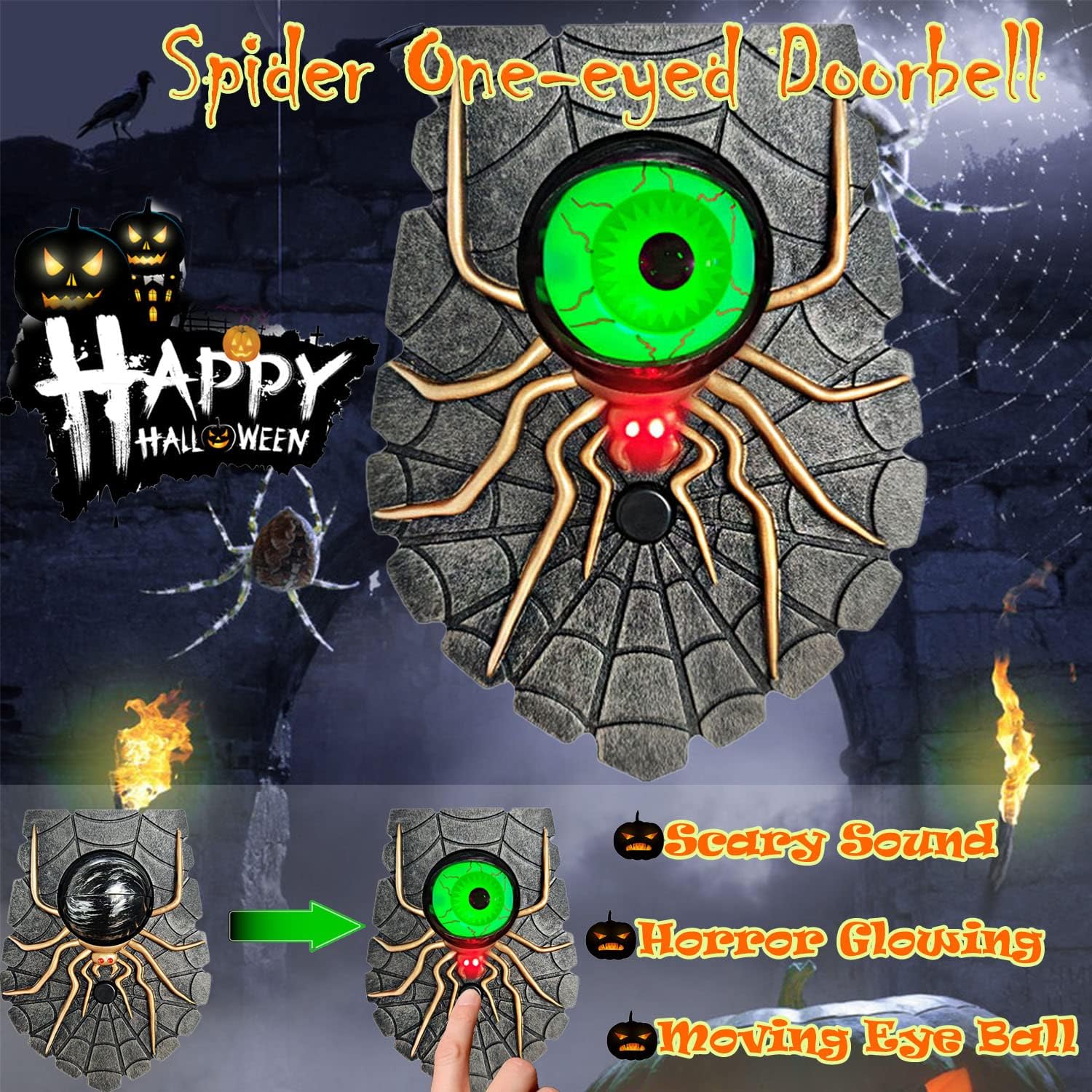 Decoraciones de Halloween aterradoras con forma de ojo rodante, Hocus Pocus, decoración de Halloween para exterioresinteriores con sonidos