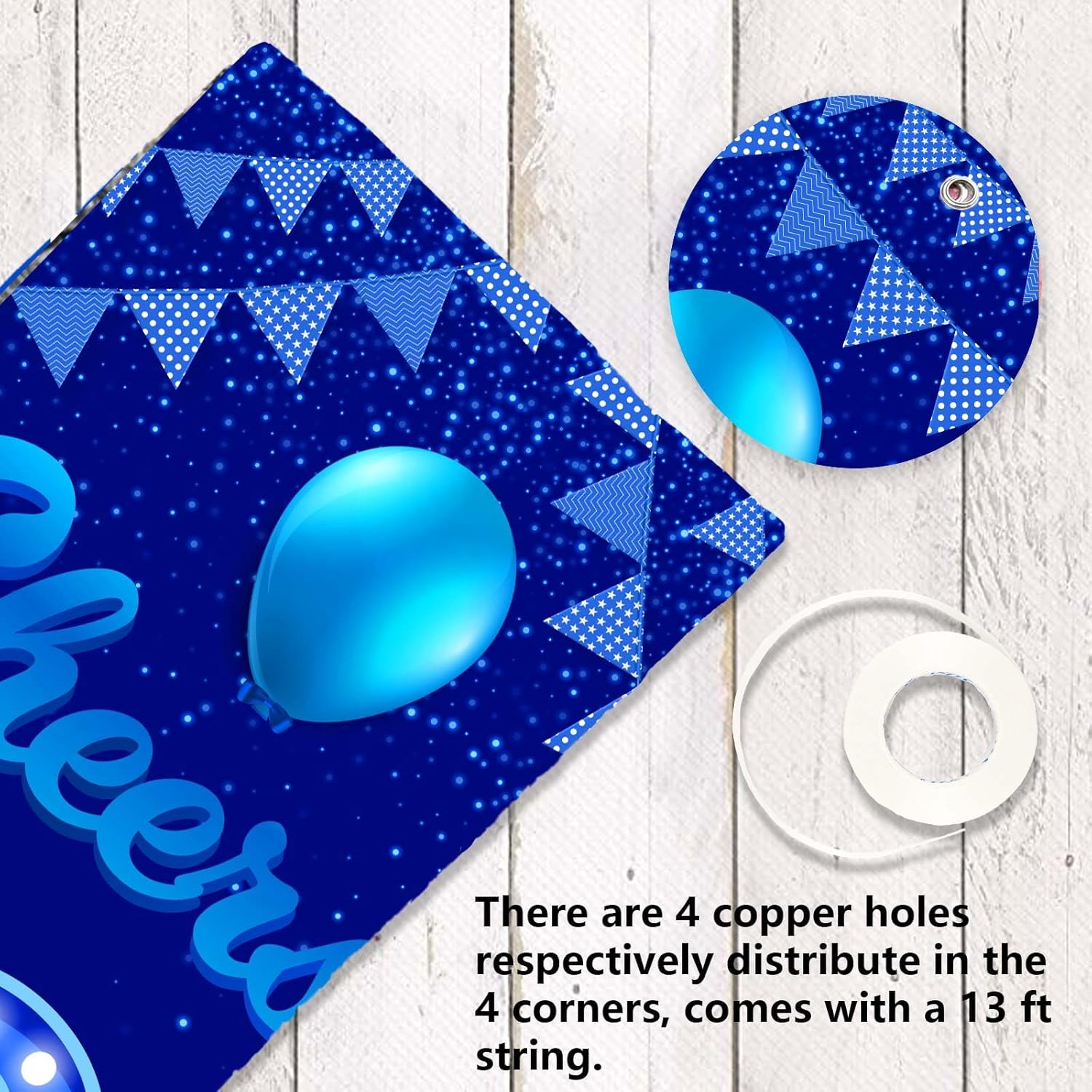 Cartel de feliz cumpleaños número 16, color azul y negro, decoración temática de globos de confeti para niñas de 16 años, decoraciones de fiesta de
