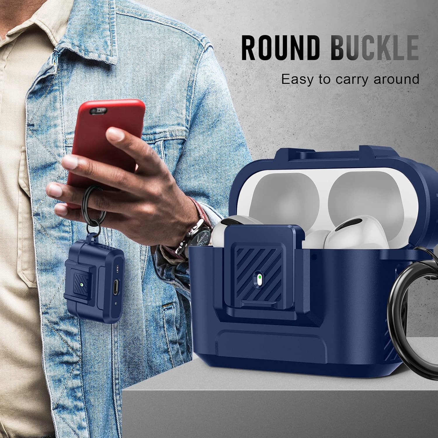 Funda compatible con Airpods Pro 2 con kit de limpieza, funda protectora militar dura a prueba de golpes para Airpods con bloqueo seguro automático