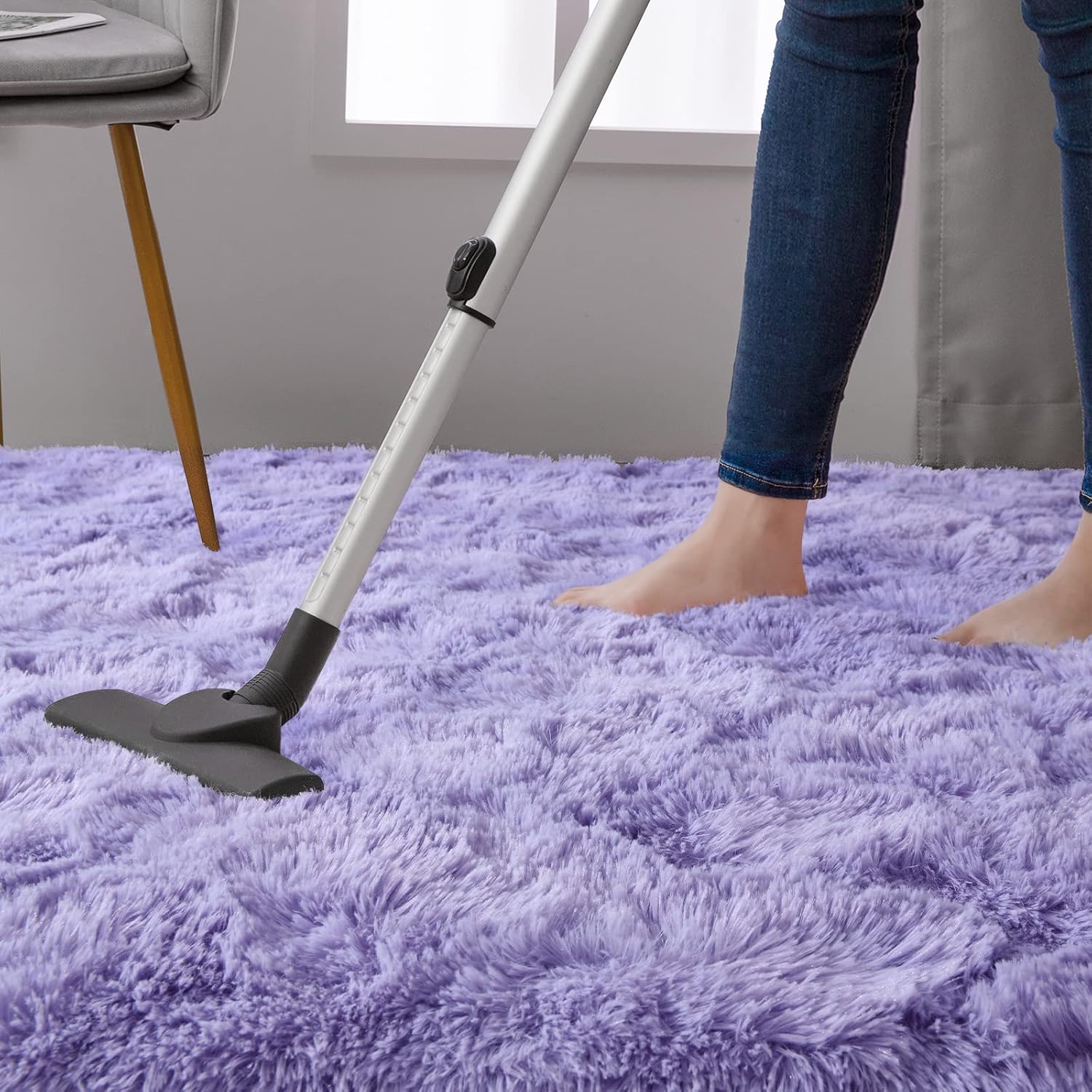 DweIke – Alfombras peludas supersuaves y mullidas de 5 x 8 pies, alfombra de área morada para sala de estar, dormitorio, habitación de niños,