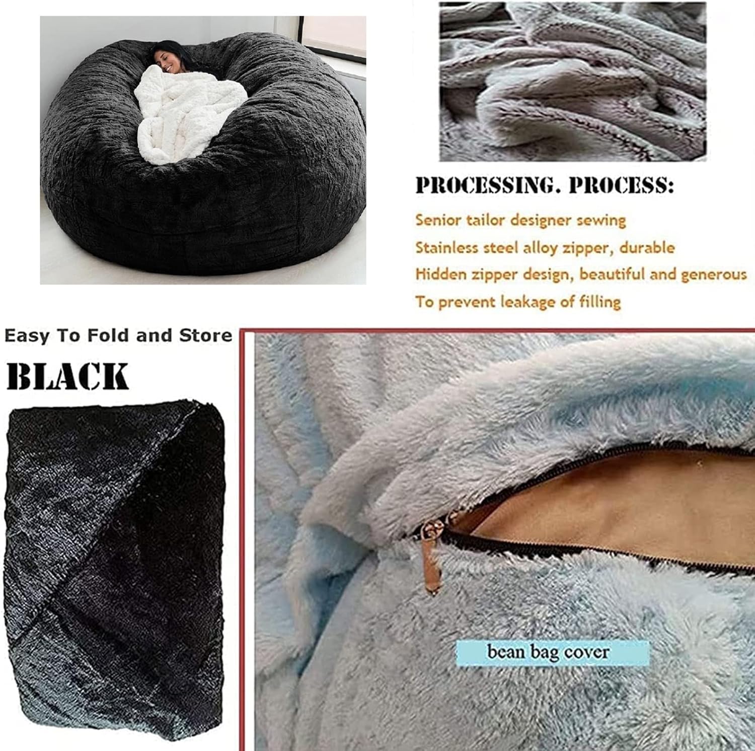 HWOEK Puf de gran tamaño de piel gigante (sin relleno) para muebles de sala de estar de adultos, grande, redondo, suave, esponjoso, sofá perezoso,