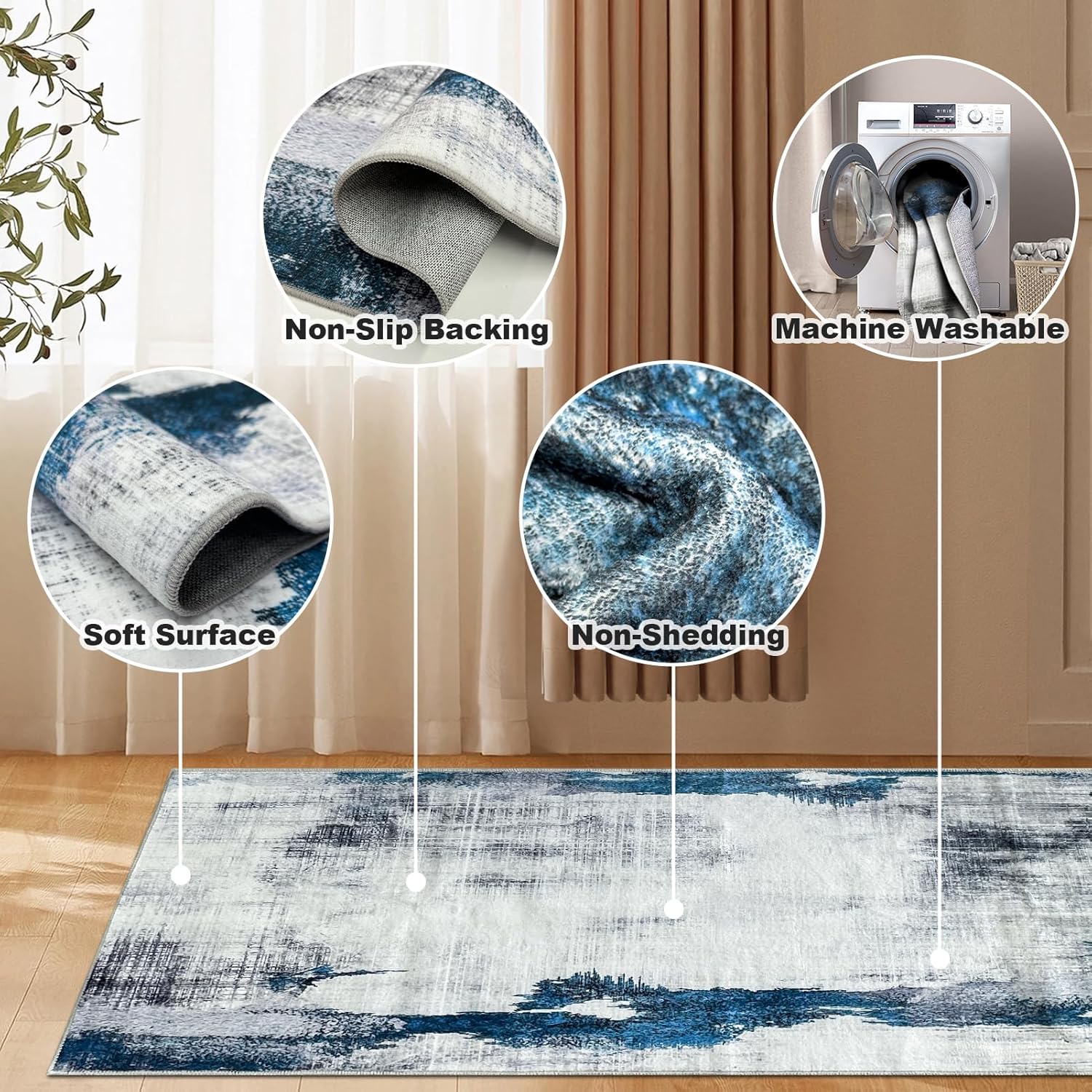 OIGAE Alfombra lavable de 2 x 6 pies, alfombra larga abstracta moderna para pasillo de cocina con parte trasera antideslizante, alfombra para