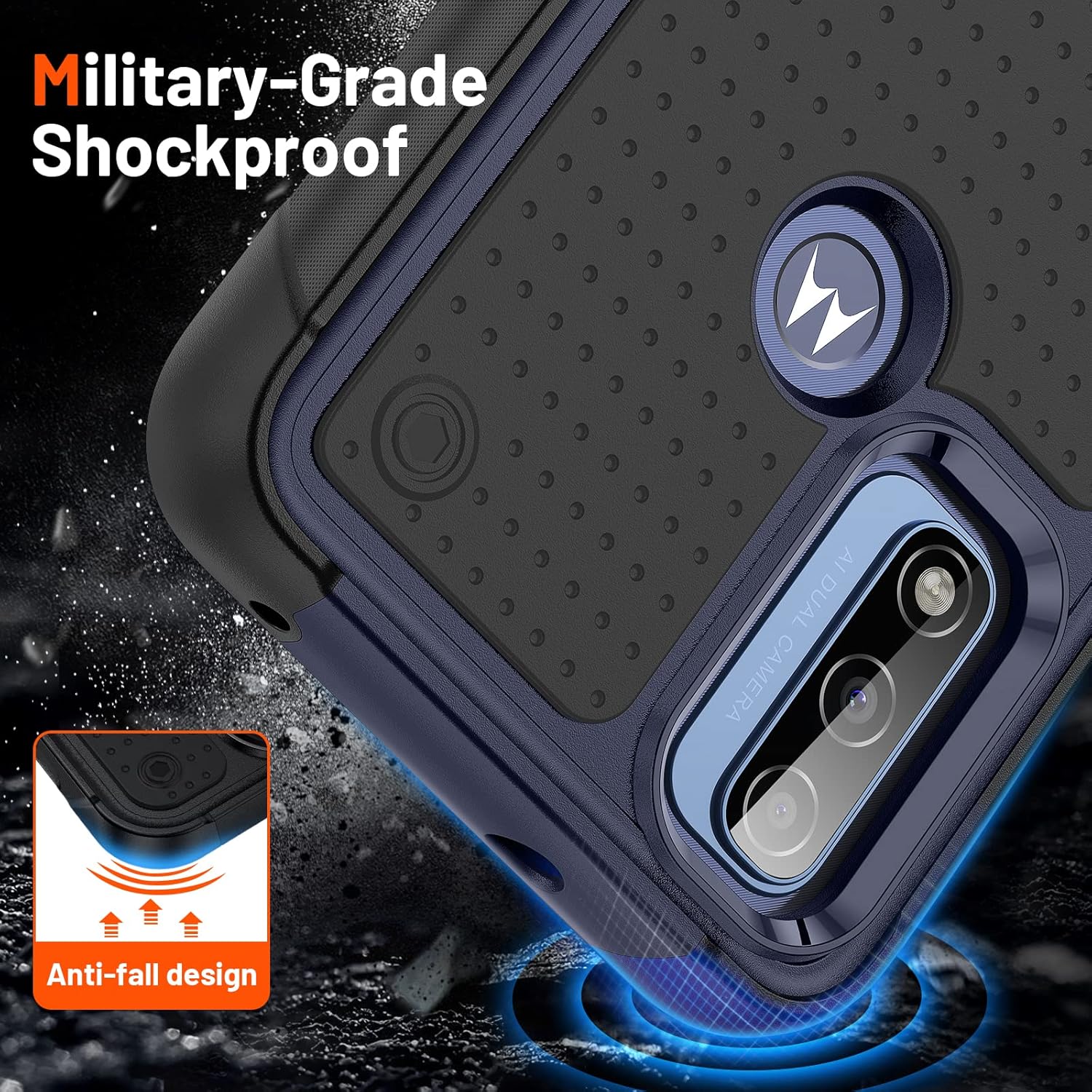 Jeylly Funda para Moto G Pure, Moto G Power 2022, Moto G Play 2023 2 protectores de pantalla de vidrio templado 360 cuerpo completo delgado a prueba