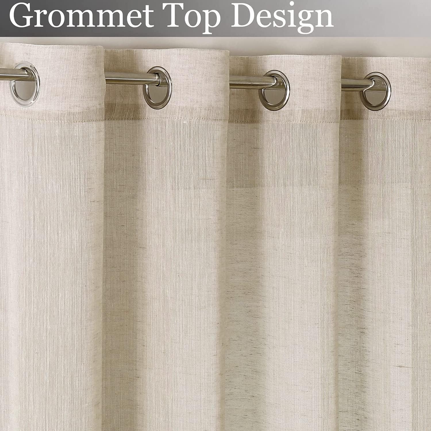 Miss Seltex – Cortinas traslúcidas de lino natural para sala de estar, elegantes cortinas lisas para ventana, con ojales, parte superior filtrante