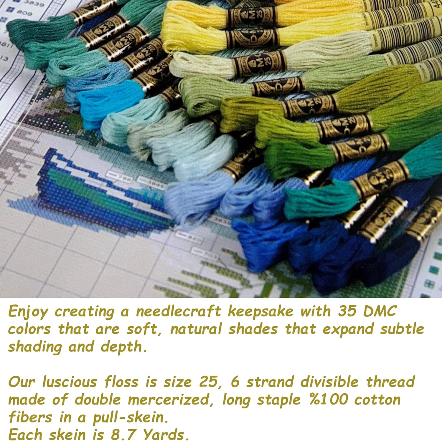 Hilo de bordado DMC, colección escénica de estaño, 35 colores, paquete surtido de hilos de bordado de algodón DMC con agujas de mano tamaño 5.