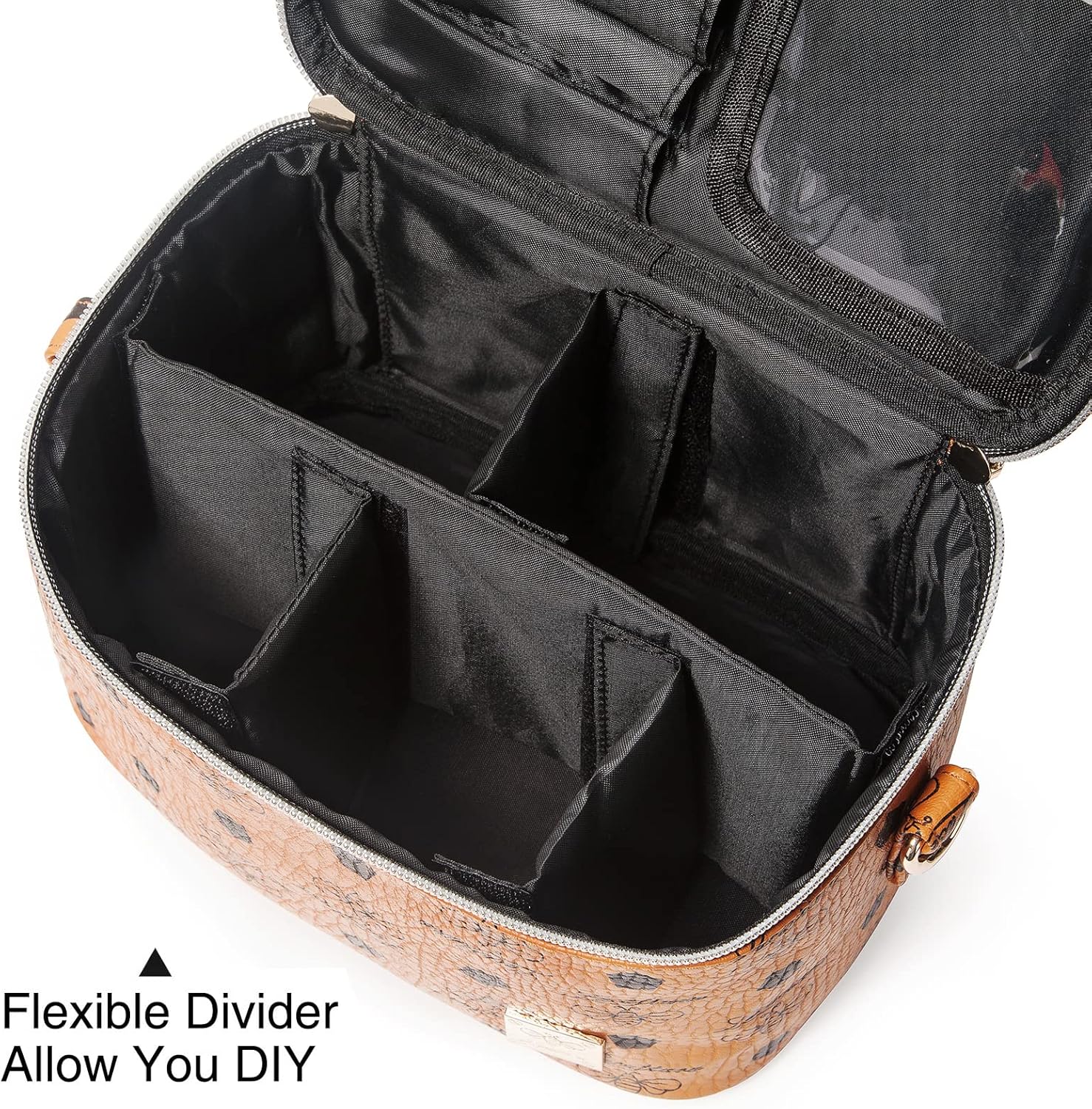 LACATTURA Bolsa de maquillaje de viaje para mujer, bolsa de cosméticos de cuero, Marrón-M, Classic