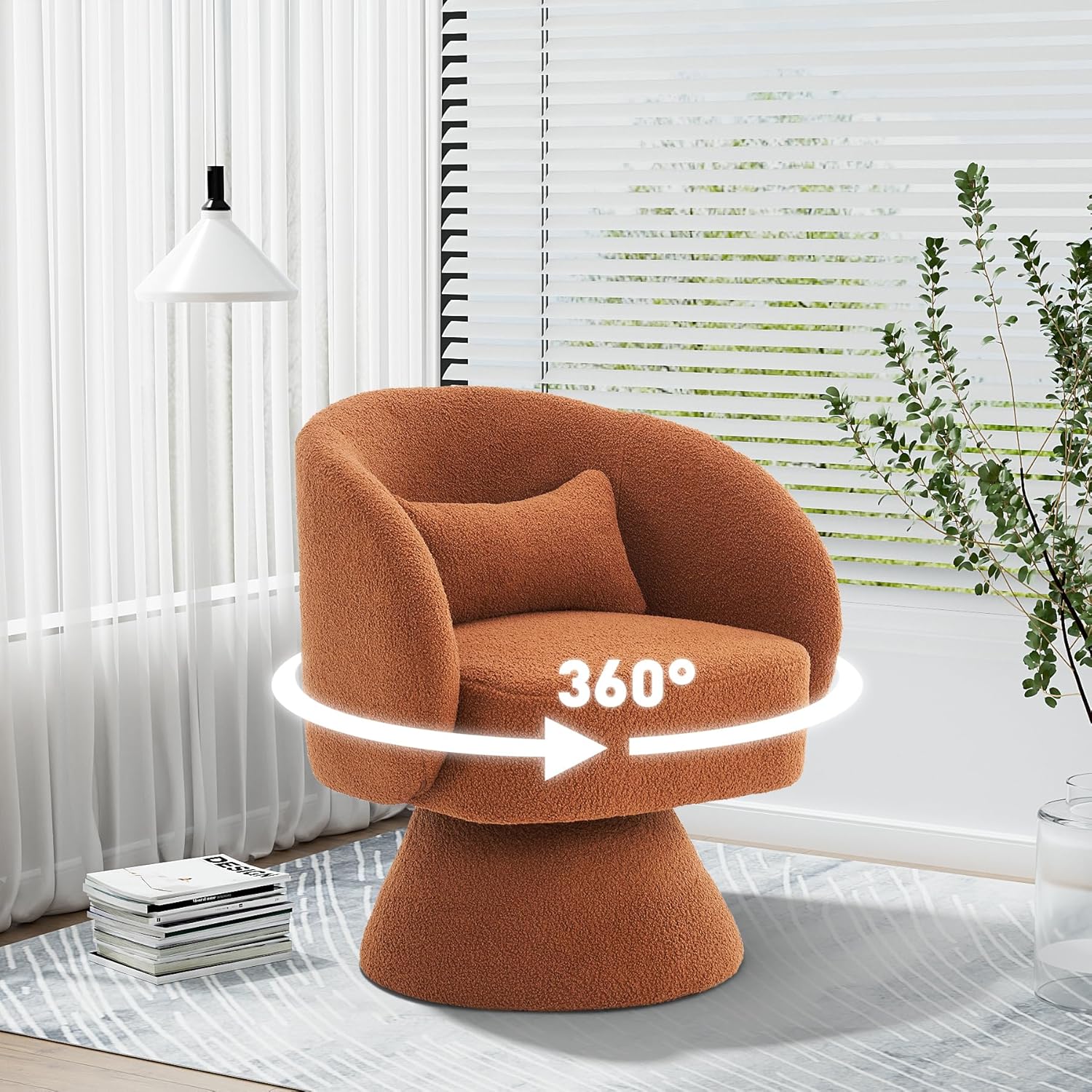 OUYESSIR Sillas giratorias de barril, silla giratoria de 360 grados, silla redonda moderna con almohada, sillas de sala de estar de tela cómoda para