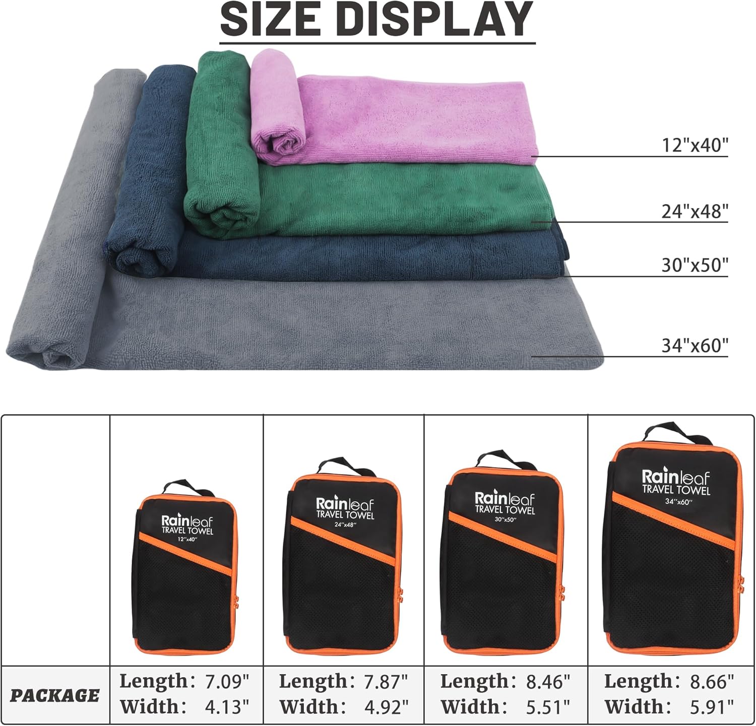 Rainleaf Toalla de viaje de microfibra de secado rápido, ultra compacta, súper absorbente, paños para baño, ducha, campamento, mochilero
