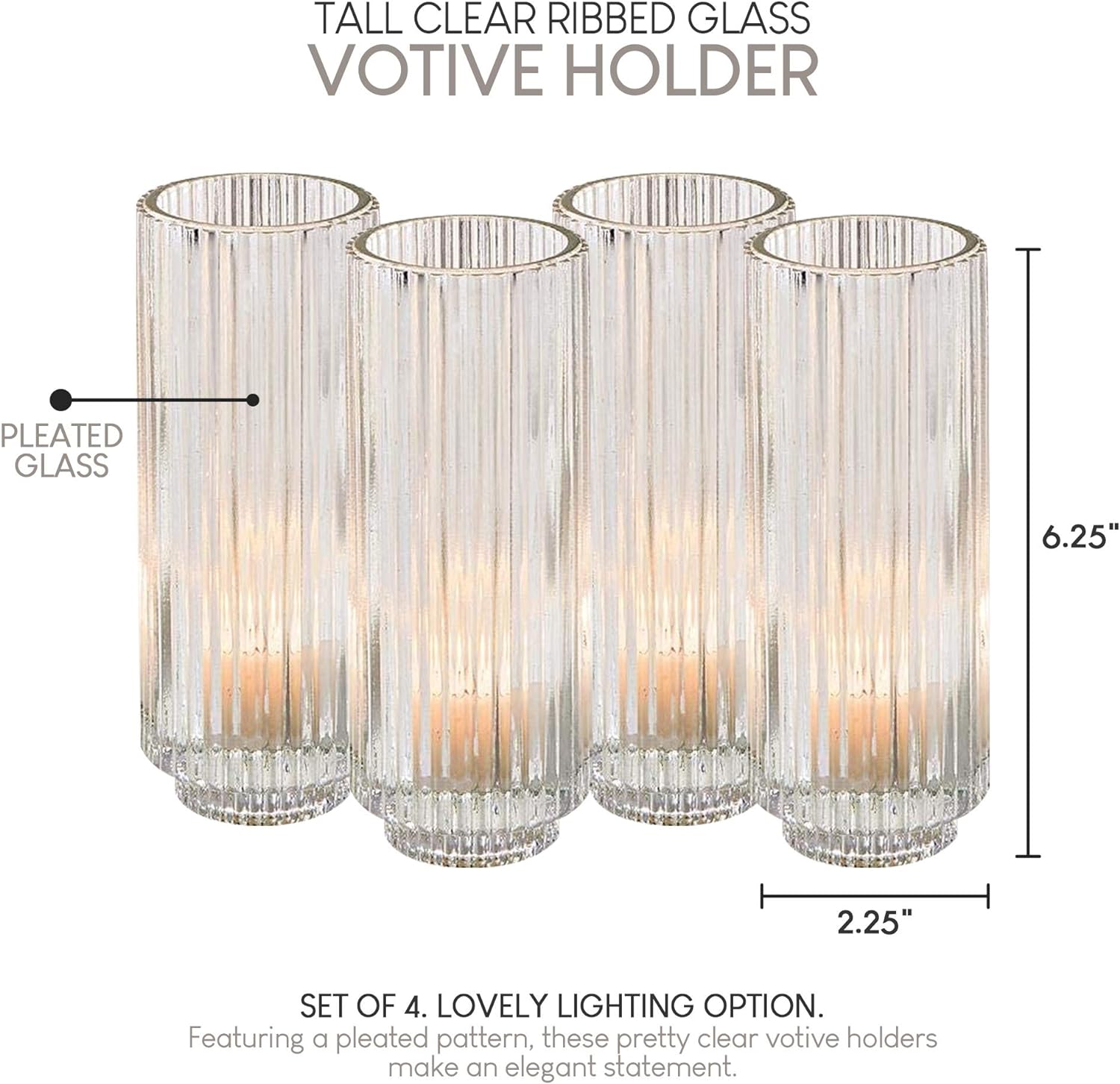 Serene Spaces Living – portavelas de cristal acanalado, perfecto para bodas y decoración del hogar, en varios tamaños y colores