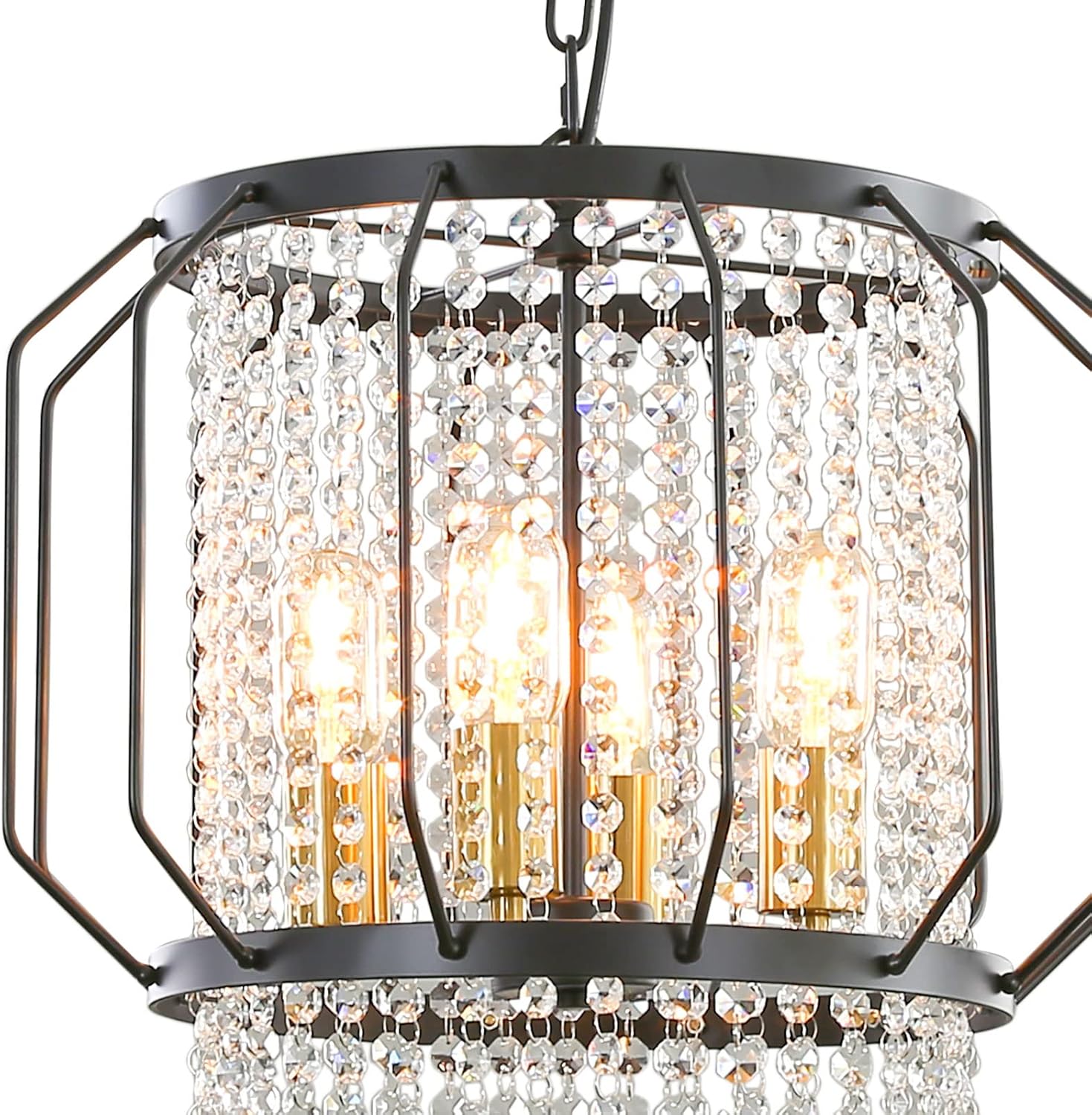 Lámpara colgante de cristal de metal negro con 4 luces, lámpara de techo colgante para pasillo, entrada, dormitorio, balcón, isla de cocina