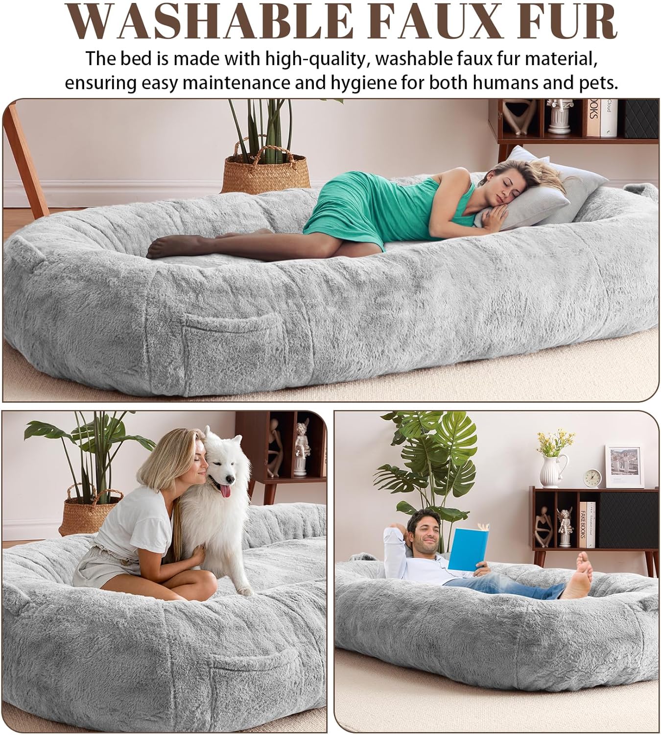 Cama gigante para perros para hombres y mujeres, 75 x 48 x 14 pulgadas, cama lavable y de felpa para perros, adecuada para adultos, cama de tamaño