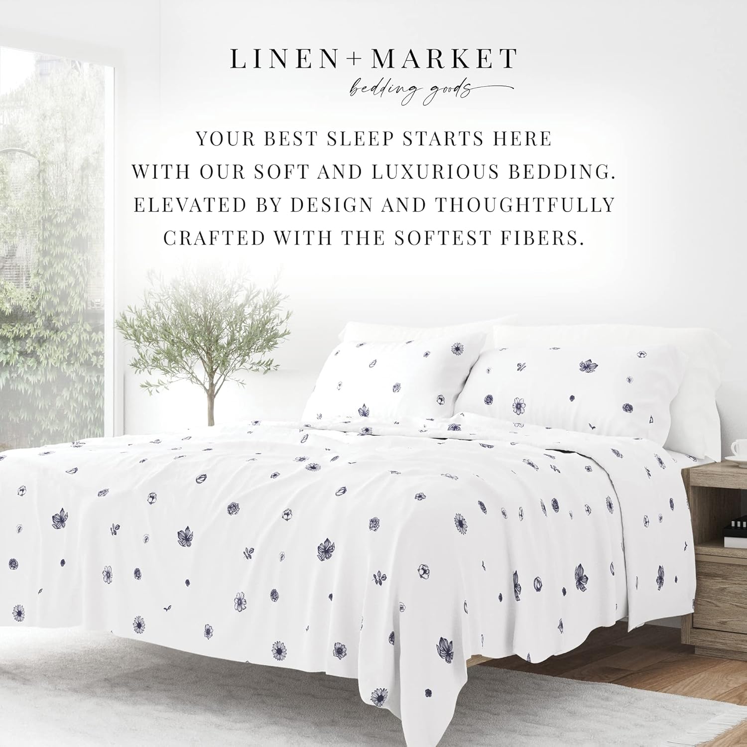 Linen Market Juego de sábanas King de 4 piezas (flores azul marino)  Duerme mejor que nunca con estas sábanas ultrasuaves y refrescantes para tu