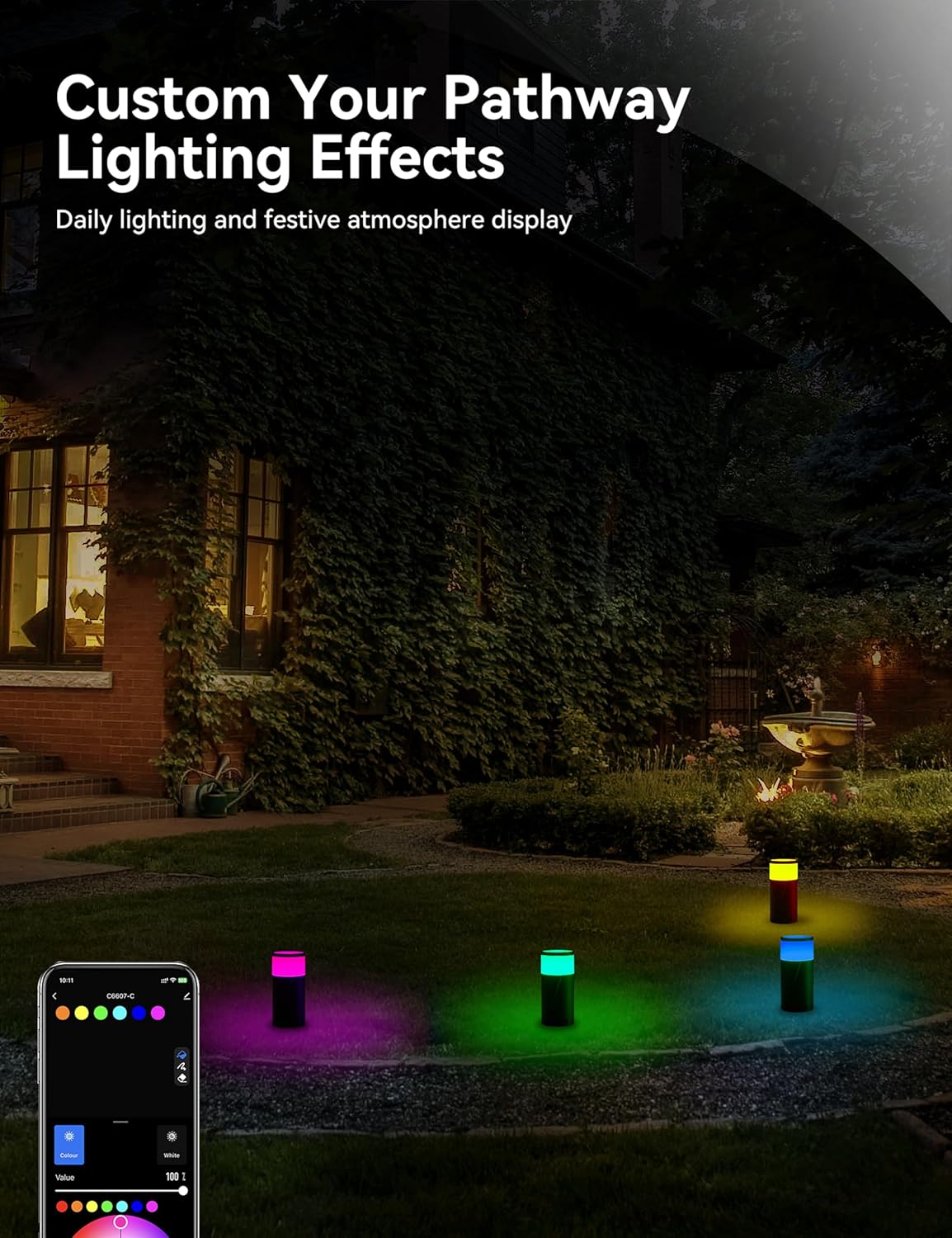 Luces de camino al aire libre 500LM, iluminación de paisaje de bajo voltaje, aplicación inteligente y control Alexa, IP67 impermeable, luces de