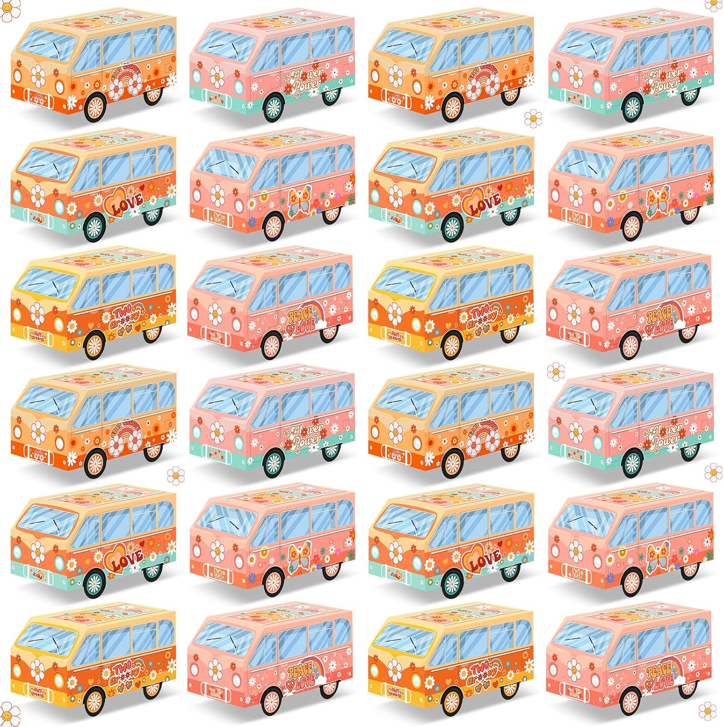 Qilery 24 cajas de golosinas de fiesta con forma de camión, decoraciones de fiesta hippie, cajas de golosinas para fiesta de autobús, cajas de