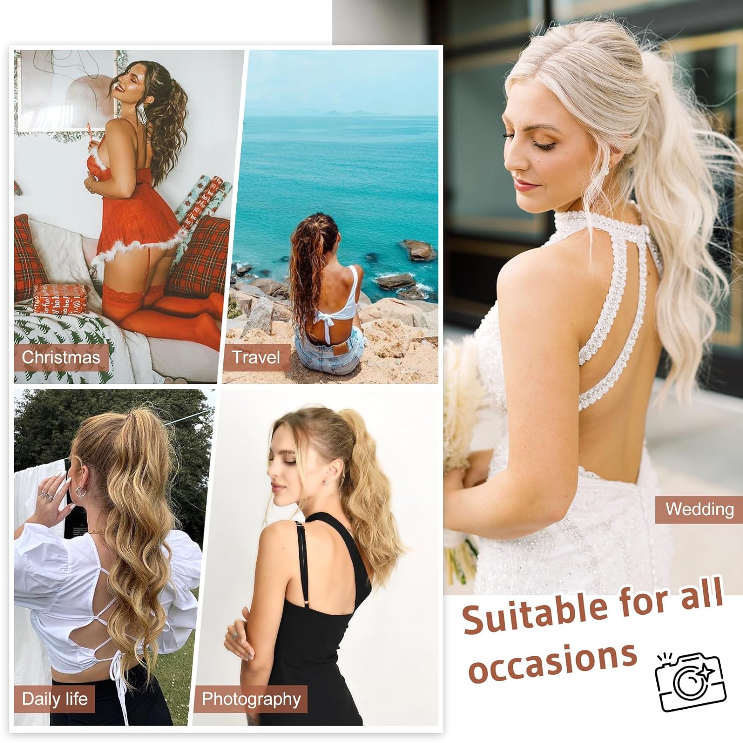 FLUFYMOOZ Extensión de cola de caballo, extensión de cola de caballo con clip de garra de 18 pulgadas, extensiones de cabello ondulado y rizado con
