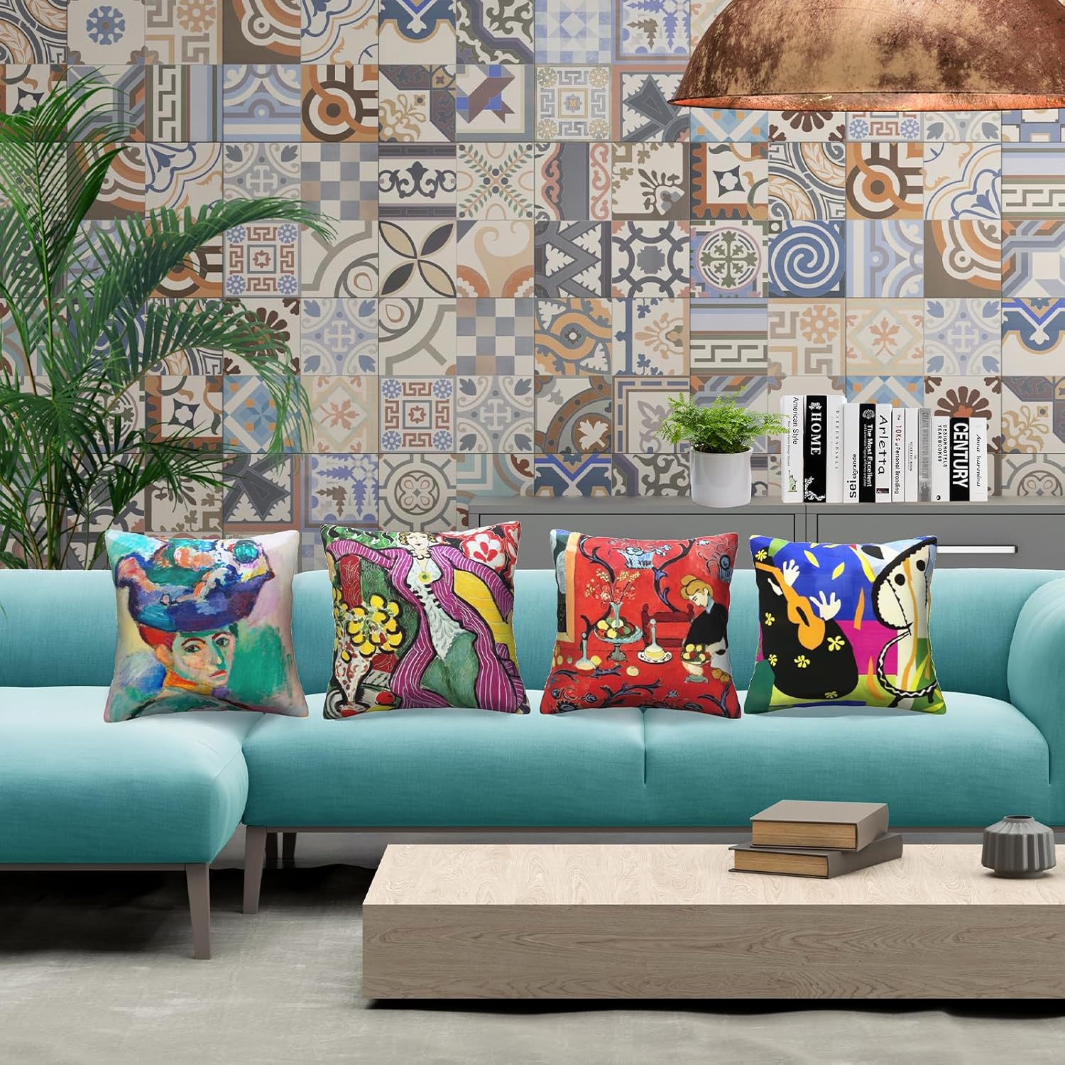 HOSTECCO Juego de 4 fundas de almohada artísticas de 18 x 18 pulgadas, fundas de almohada decorativas de Henri Matisse con diseño de Harmony in Red