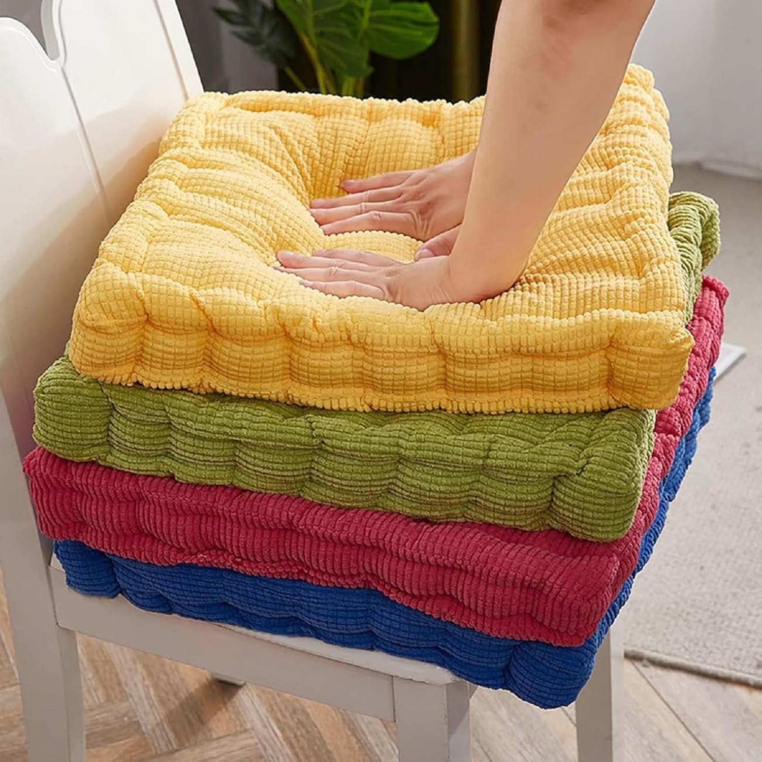 Jhorxa Juego de 2 almohadas de suelo de meditación, cuadradas y redondas, para adultos, cojín de pana copetuda para balcón, exterior, tatami y sala