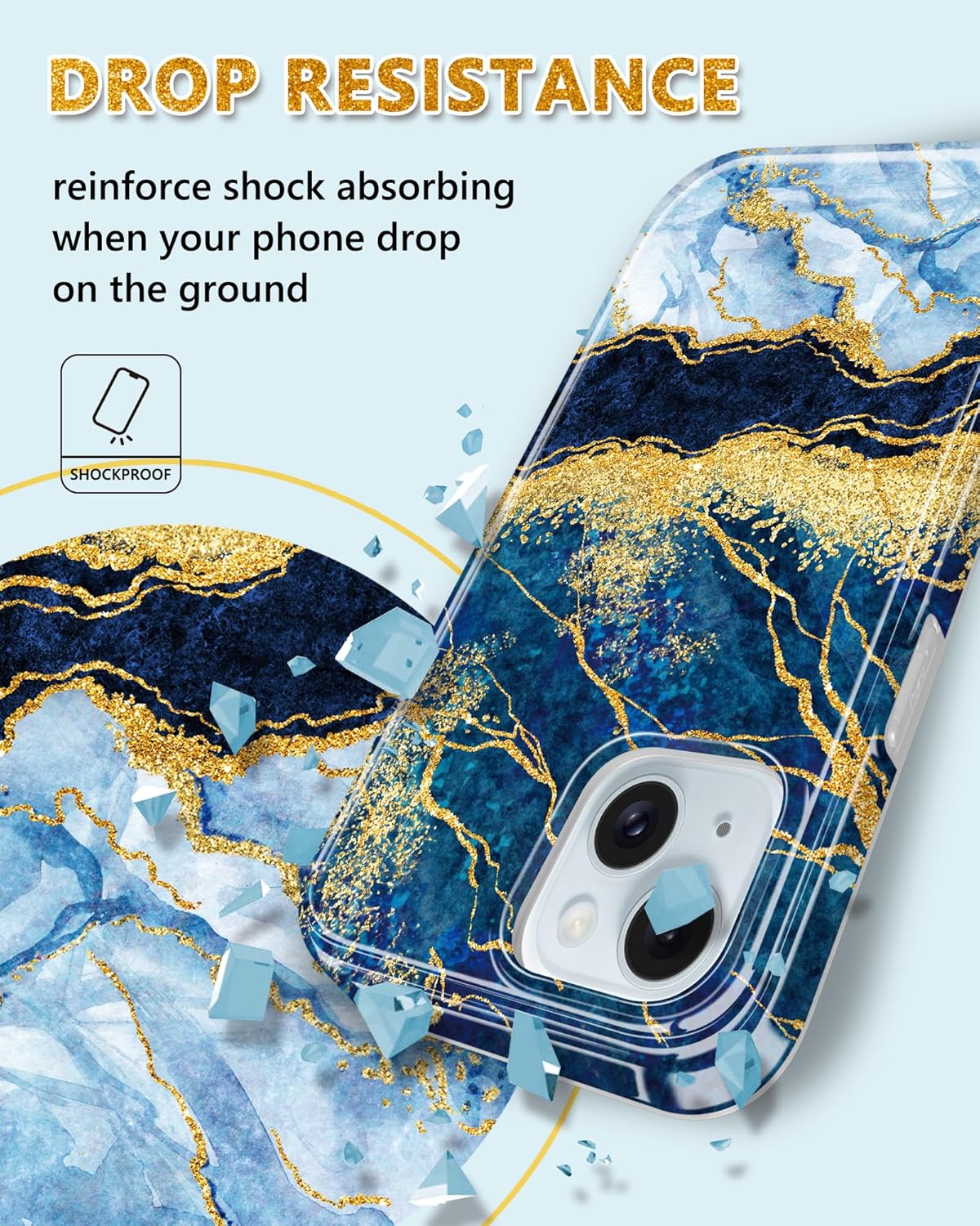 JIAXIUFEN Funda compatible con iPhone 15 Plus, diseño de mármol con purpurina dorada, a prueba de golpes, delgada, suave, funda de silicona TPU de