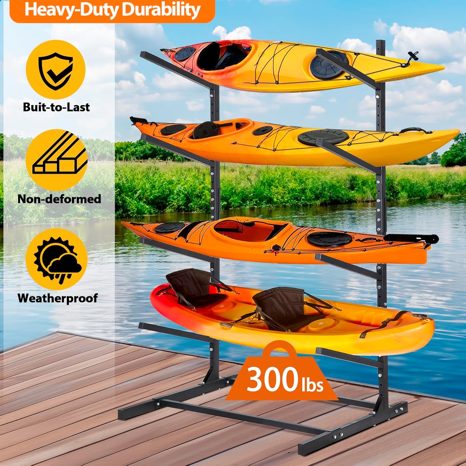 Freestanding Kayak Rackl, Adjustable Kayak and SUP Stand, Weatherproof and Heavy Duty Surfboard Storage Rack, Hold up Kayaks, SUPs, Paddleboards,