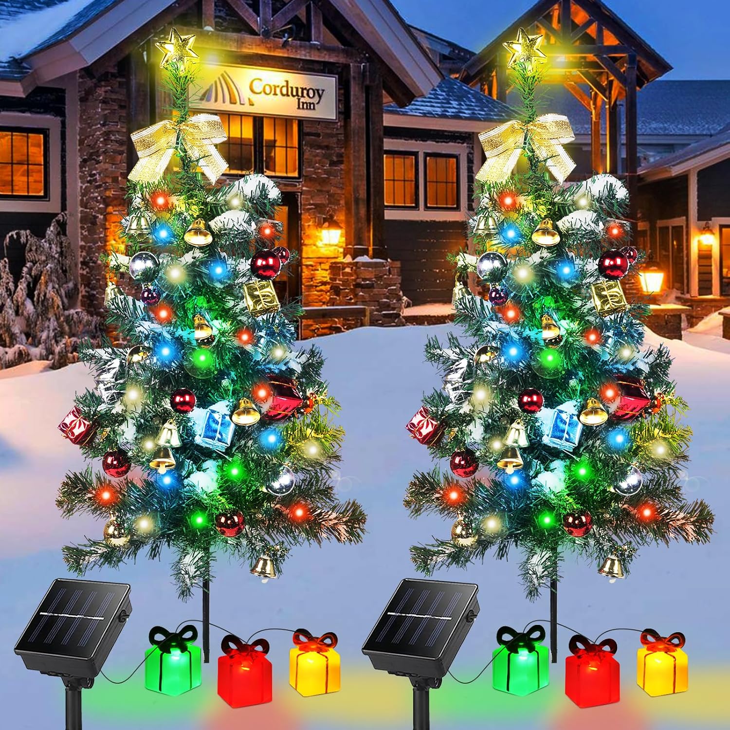 Kordain Mini luz solar para árbol de Navidad, decoración al aire libre, luces solares de árbol de 30 pulgadas con 30 LED, 8 modos intermitentes,