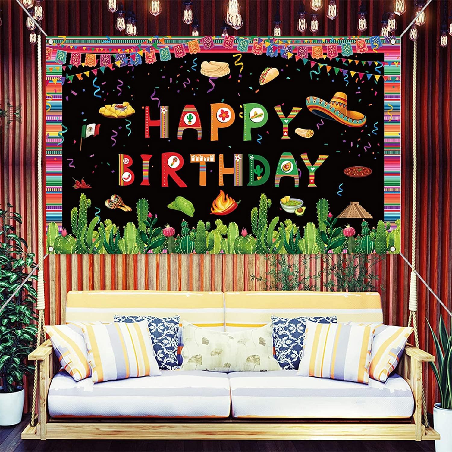 Fondo de fiesta mexicana con temática de fiesta de cumpleaños, decoraciones de fiesta mexicana, decoraciones de fiesta de carnaval del Cinco de Mayo