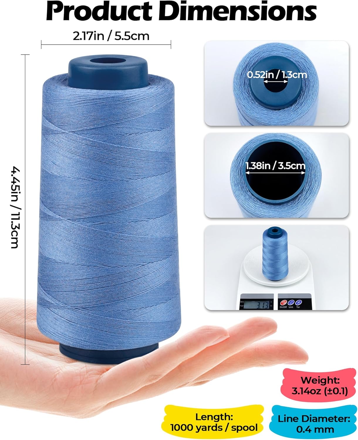 Hilo de coser para tapicería Serger acolchado FIVEIZERO 2 carretes extra fuertes 20S3 2000 yardas, cono de hilo de poliéster, hilo multiusos