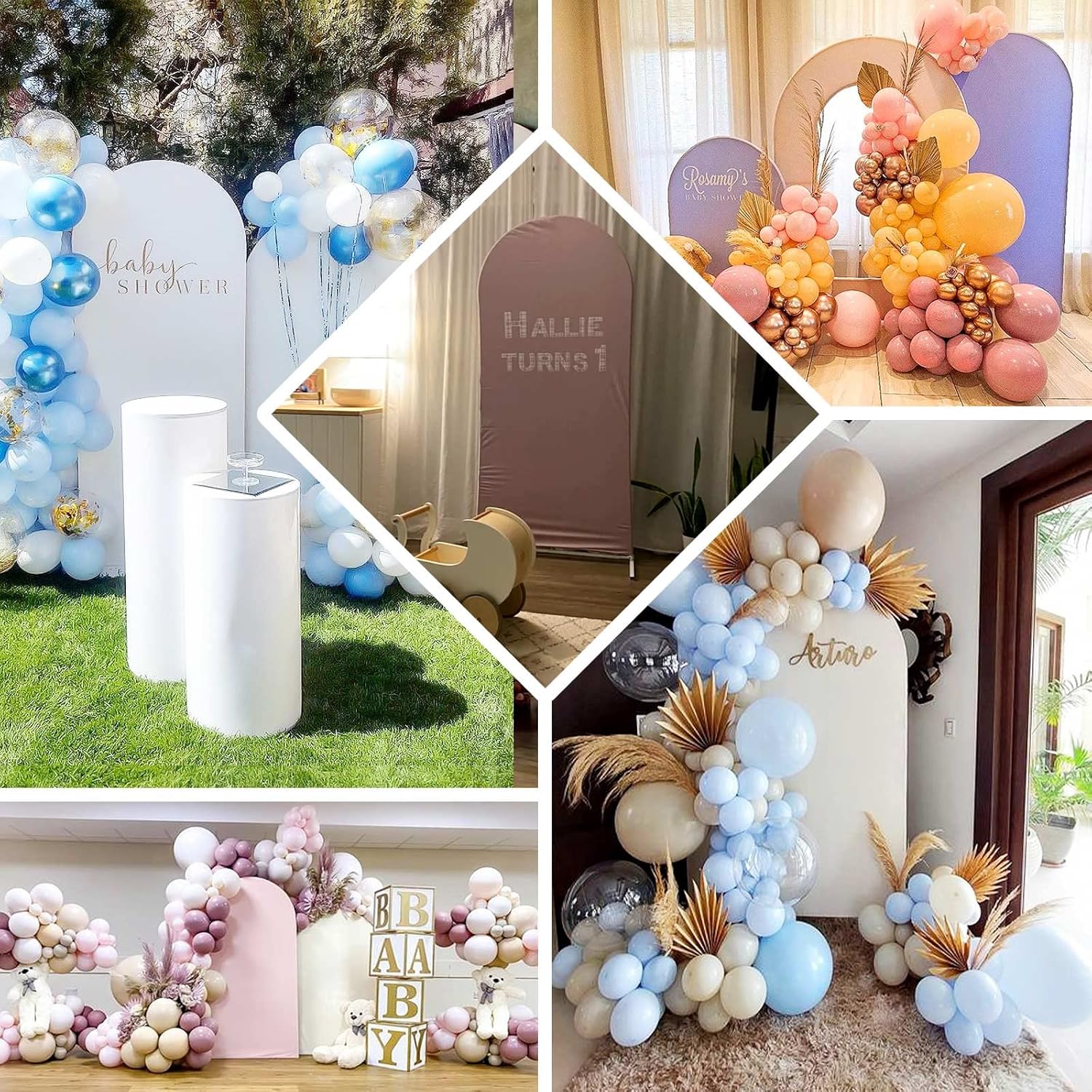 Efavormart – Cubierta de marco de fondo de elastano beige de 6 pies, cubierta de arco de boda de 2 lados