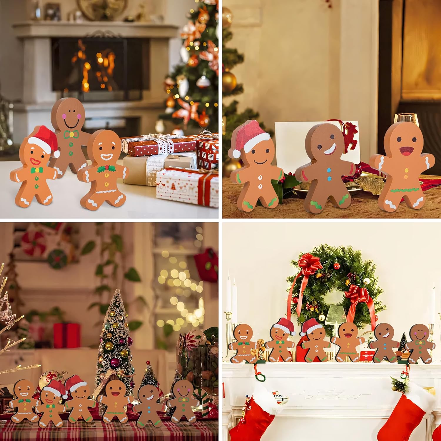6 piezas de pan de jengibre decoraciones navideñas de hombre de jengibre de Navidad, letreros de madera decorativos de granja para mesa de invierno