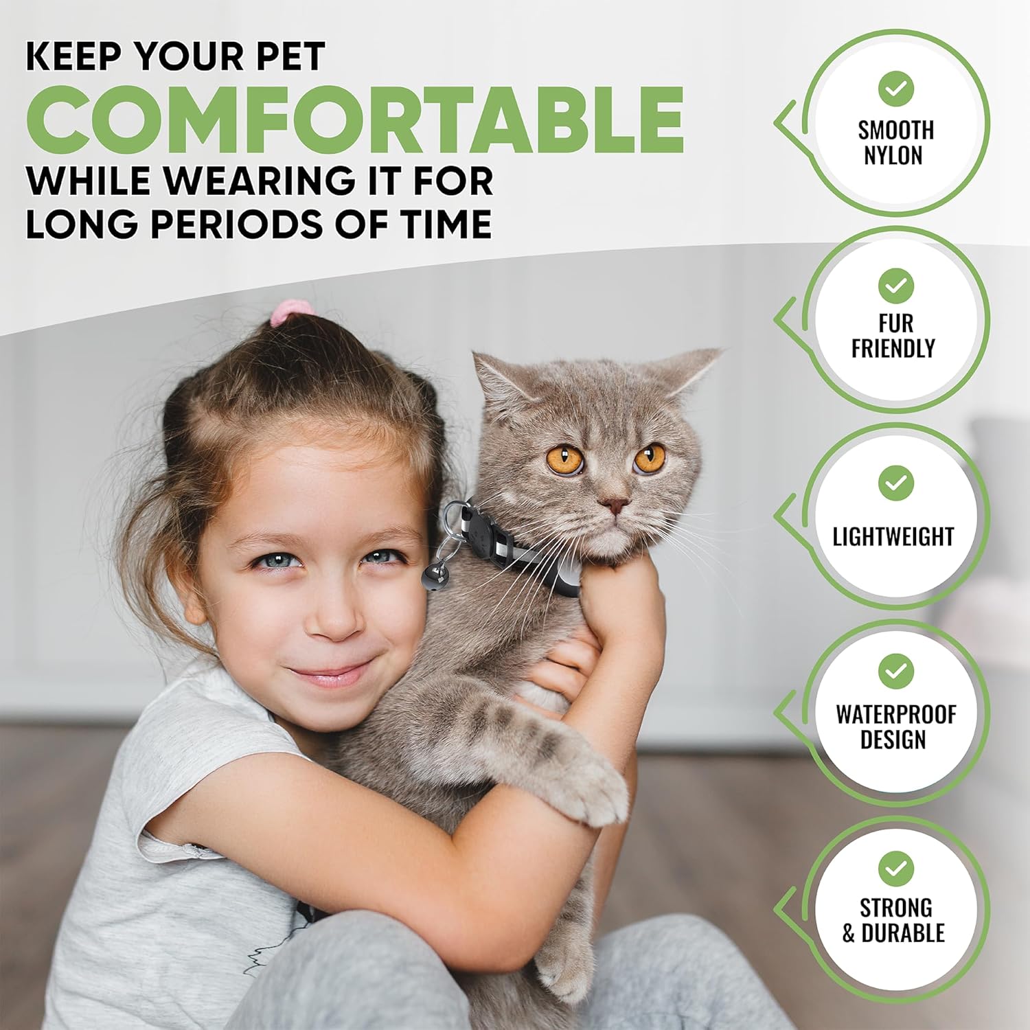 Airtag – Collar de gato con banda reflectante y soporte para AirTag – Collar ajustable impermeable para mascotas con hebilla de liberación de