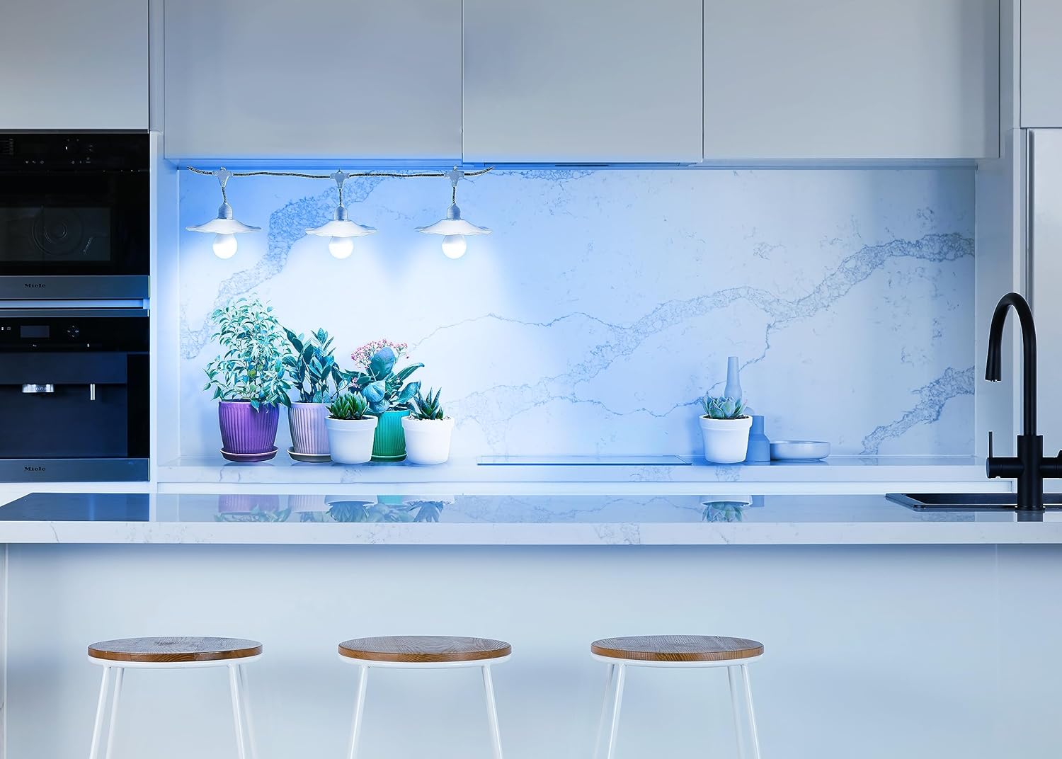 Miracle LED Kitchen Gardener Designer Line – Kit de cultivo para interiores, incluye 3 bombillas de cultivo de 100 W de espectro azul de luz diurna