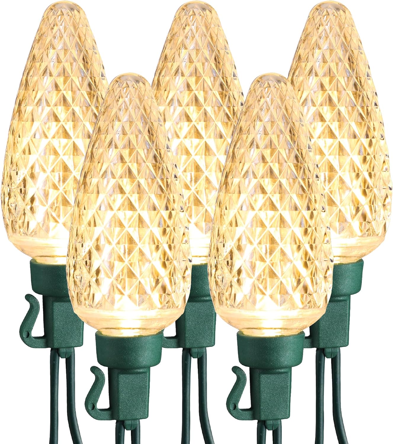 Brizled Luces de Navidad, 33 pies, 50 luces LED facetadas C9 para exteriores, luces de árbol de Navidad conectables, luces de Navidad para