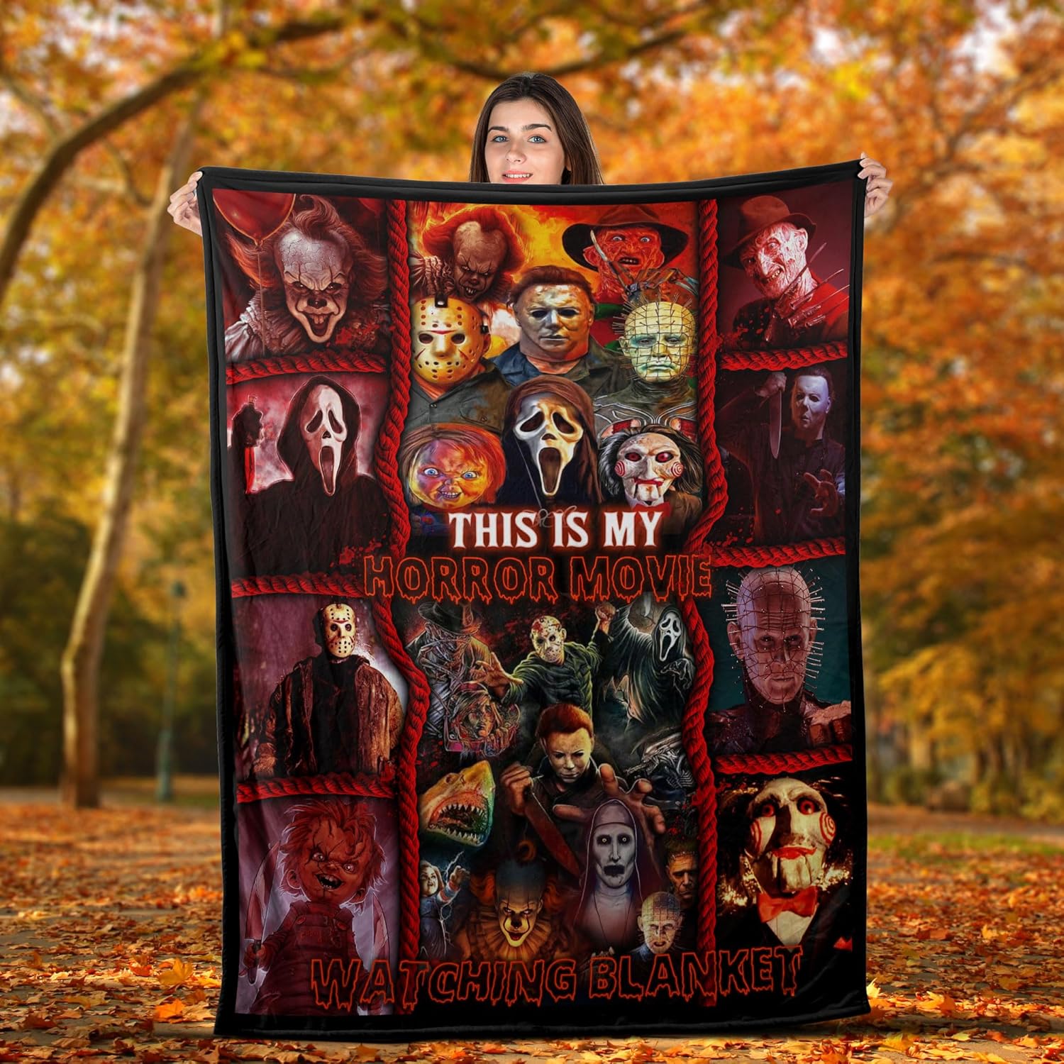My Horror Movie Watching Blanket – Manta de Halloween y película de miedo, manta de forro polar de 50 x 60 pulgadas