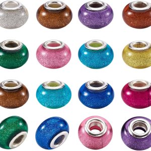 Beadthoven 100 cuentas europeas acrílicas de color mixto con agujero grande con latón plateado doble núcleos de 0.551 x 0.354 in, patrón surtido de Beadthoven 100 cuentas europeas acrílicas de color mixto con agujero grande con latón plateado doble núcleos de 0.551 x 0.354 in, patrón surtido de