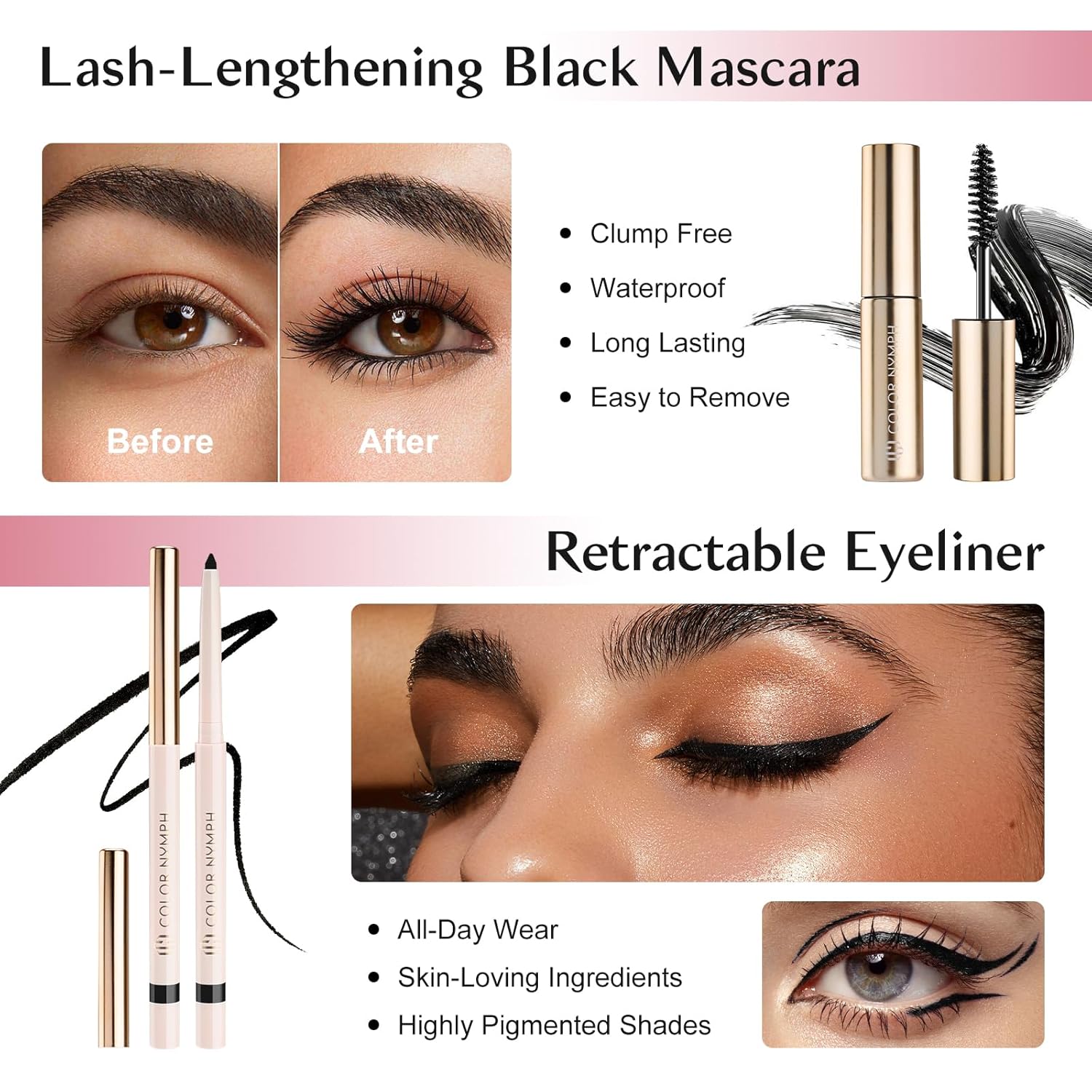 Color Nymph Kits de maquillaje para niñas para adolescentes con estuche de tren retro rosa, incluye paletas portátiles de sombra de ojos con