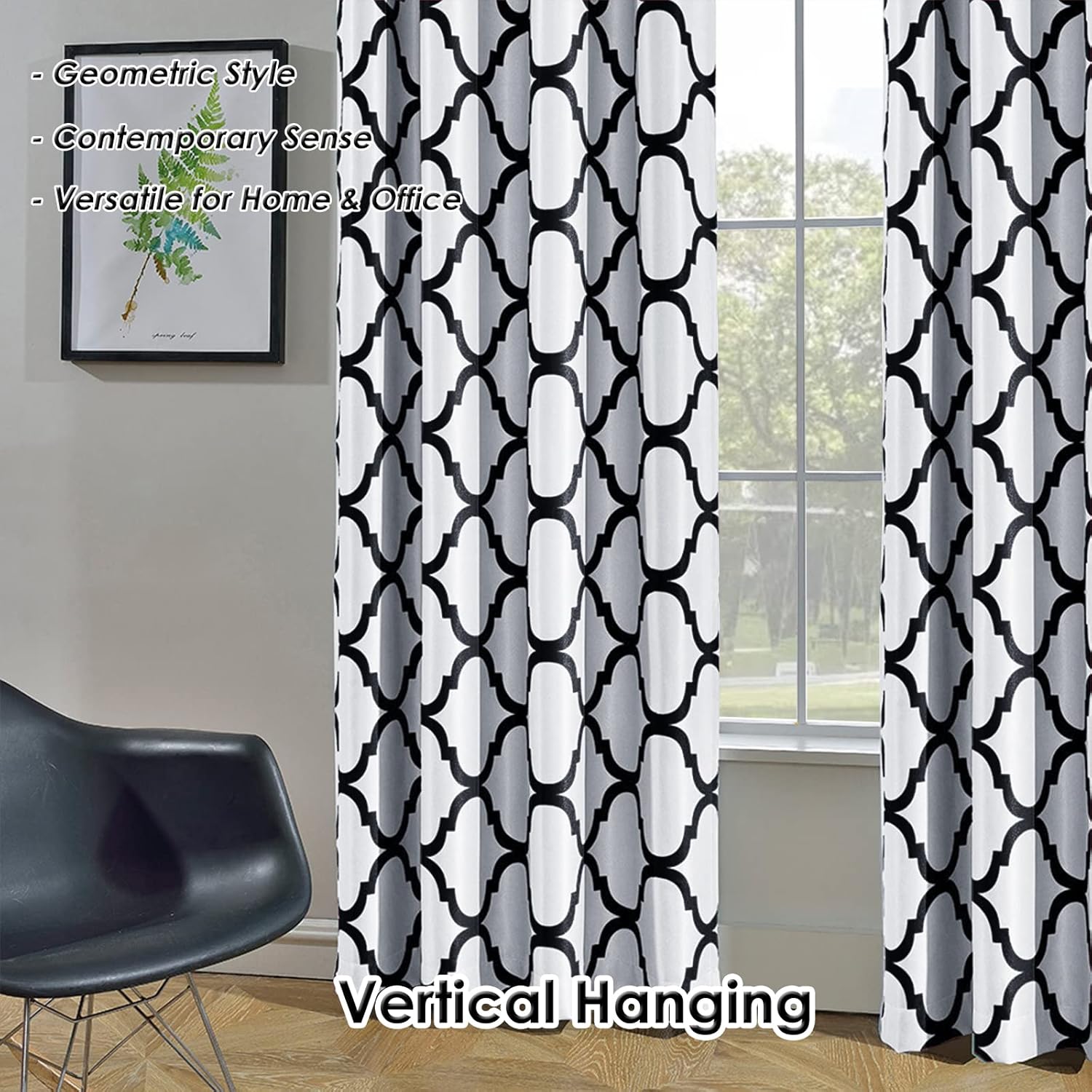 Melodieux Cortina opaca con ojales para oscurecer la habitación, estilo marroquí, para puerta de patio, 100 x 84 pulgadas, color blanco rotonegro (1
